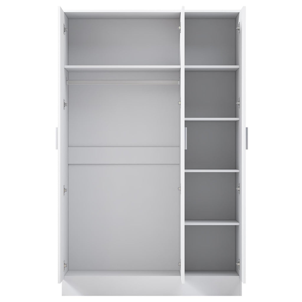 Reflect 3 Door Plain Wardrobe - White Gloss & Matt White - Hanging Rail & 4 Shelves- H: 180cm x W: 113cm x D: 47cm - Modern Design