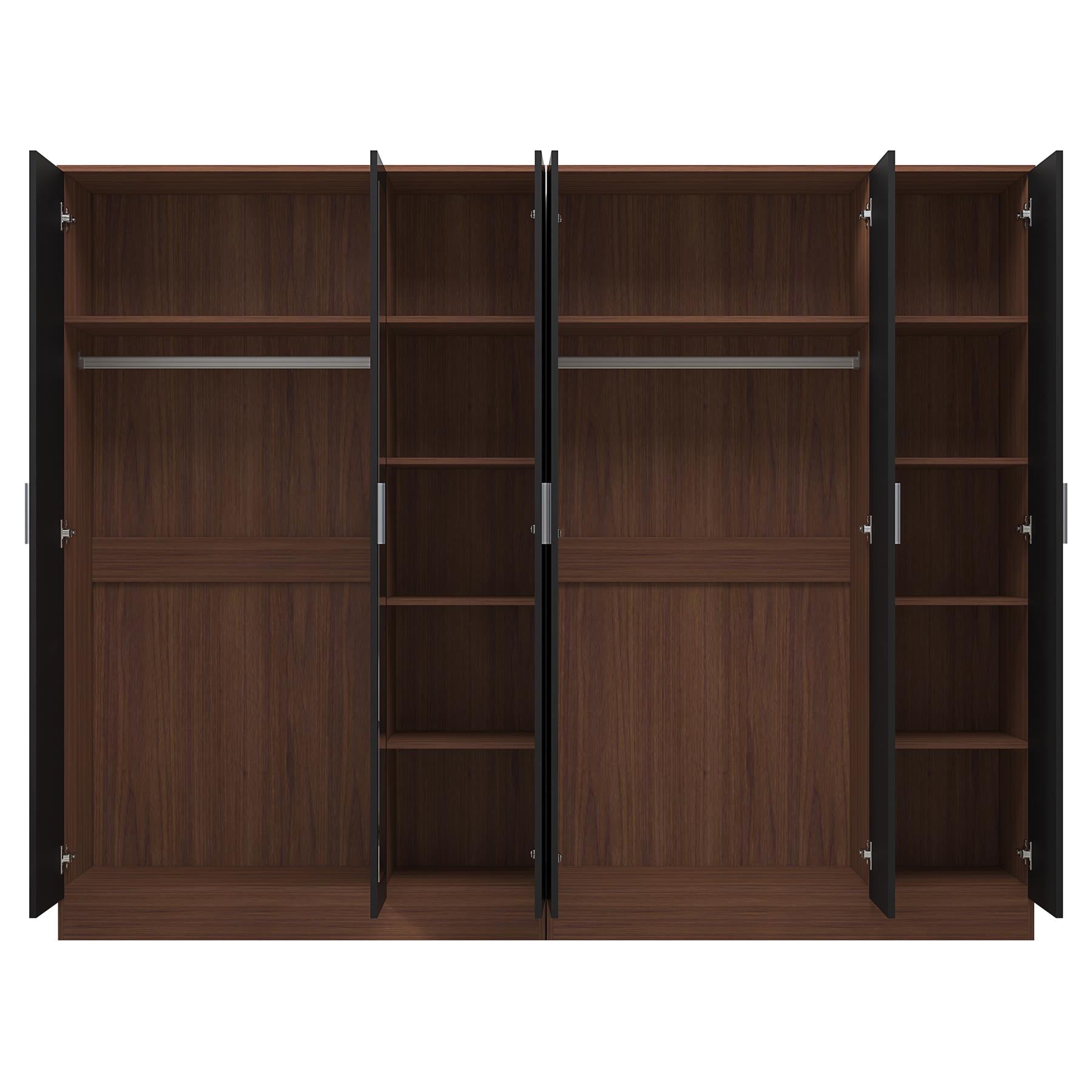 Reflect 2pc Wardrobe Bundle - 3 Door Mirror + 3 Door Mirror - Black Gloss & Walnut
