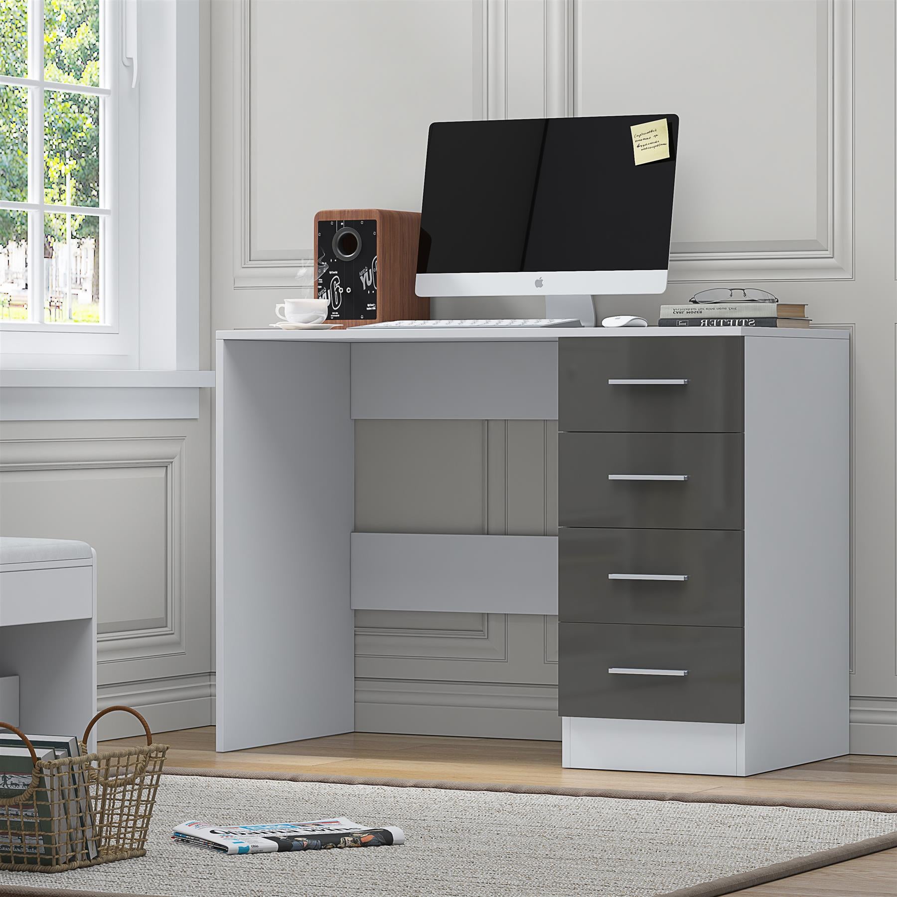 REFLECT High Gloss Bedroom Furniture Wardrobe Chest Bedside Desk in Grey/White