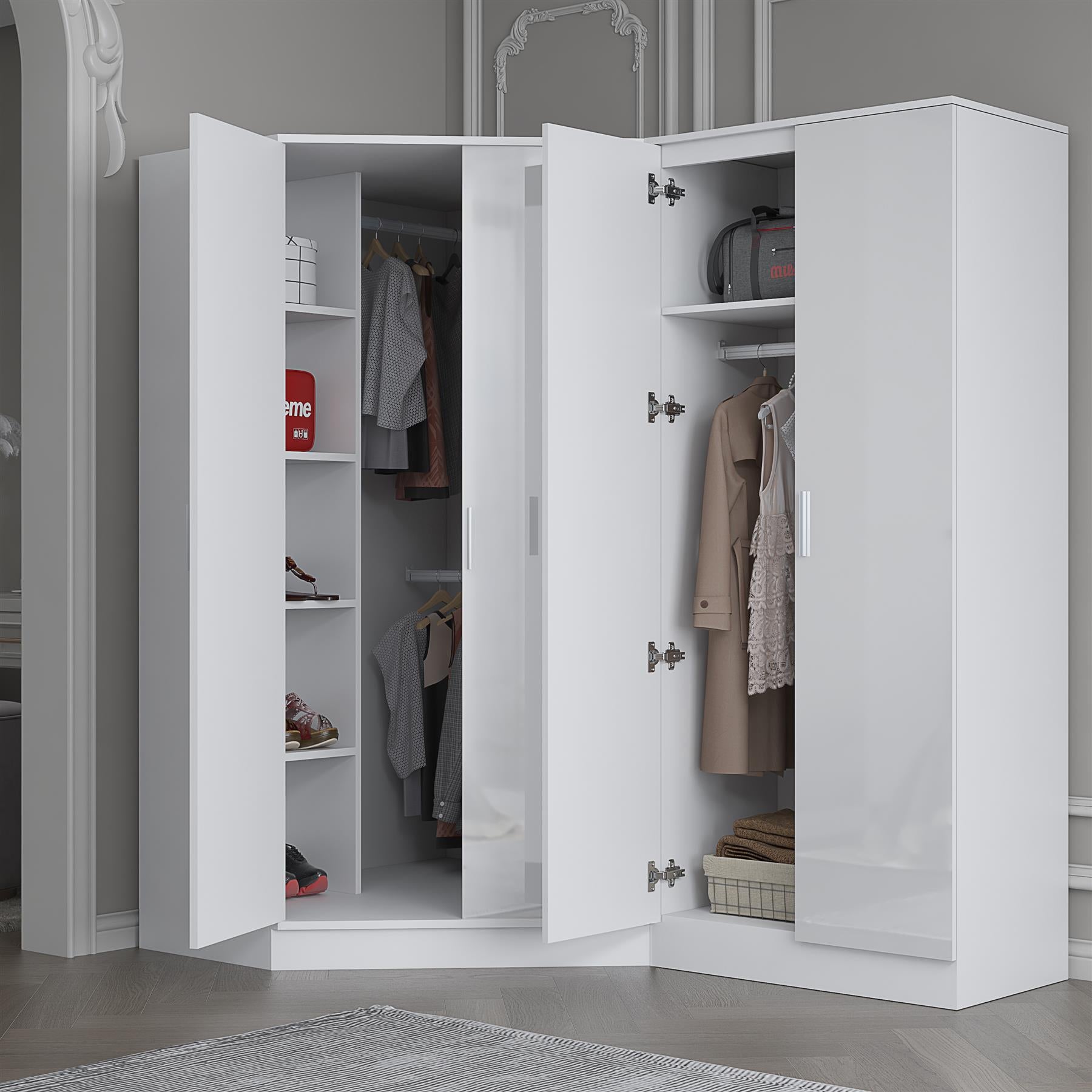 REFLECT Gloss 4 Door Wardrobe Bundle Inc 2 Door Corner + 2 Door Bedroom Set