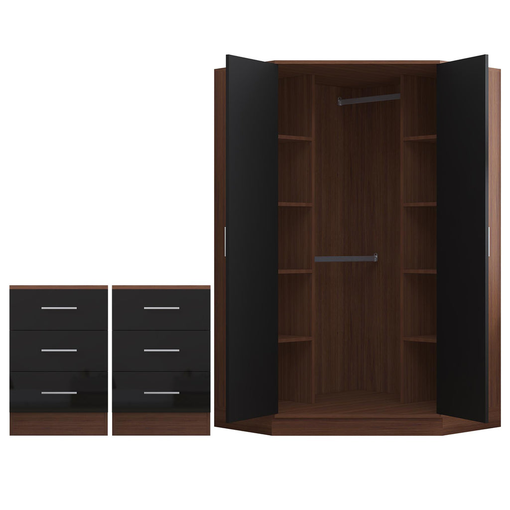 REFLECT 3pc Bedroom Set - 2 Door Corner + 2x Bedsides - 4 Colour Options