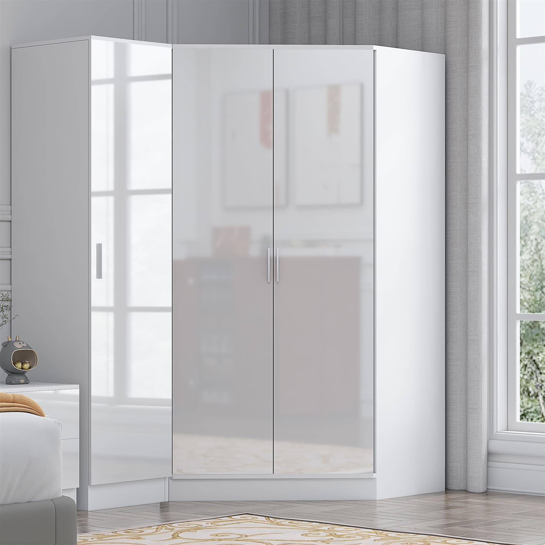 REFLECT Gloss 3 Door Corner Wardrobe Bundle Inc Corner + 1 Door Wardrobe Set