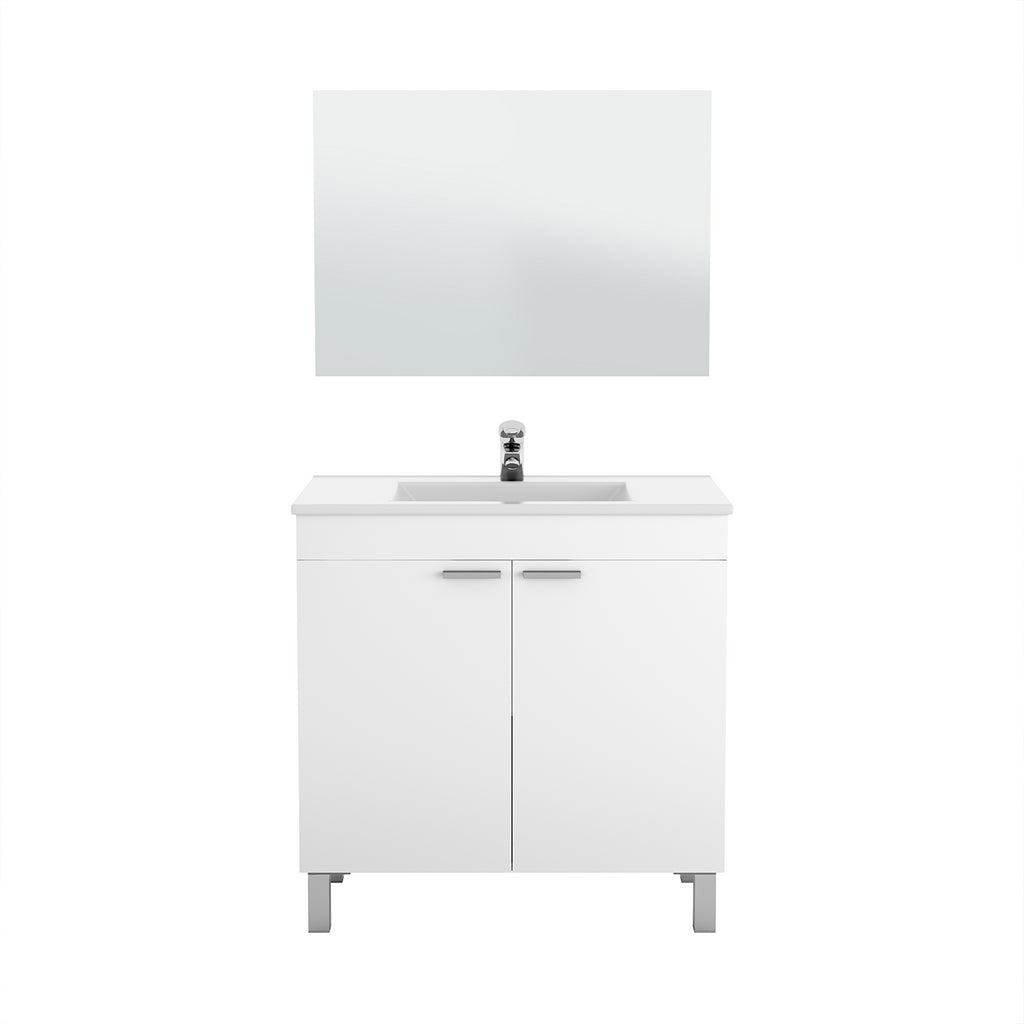 BALTIC 80cm Wide White Sink Unit 2 Door Under Basin Cabinet with Mirror.