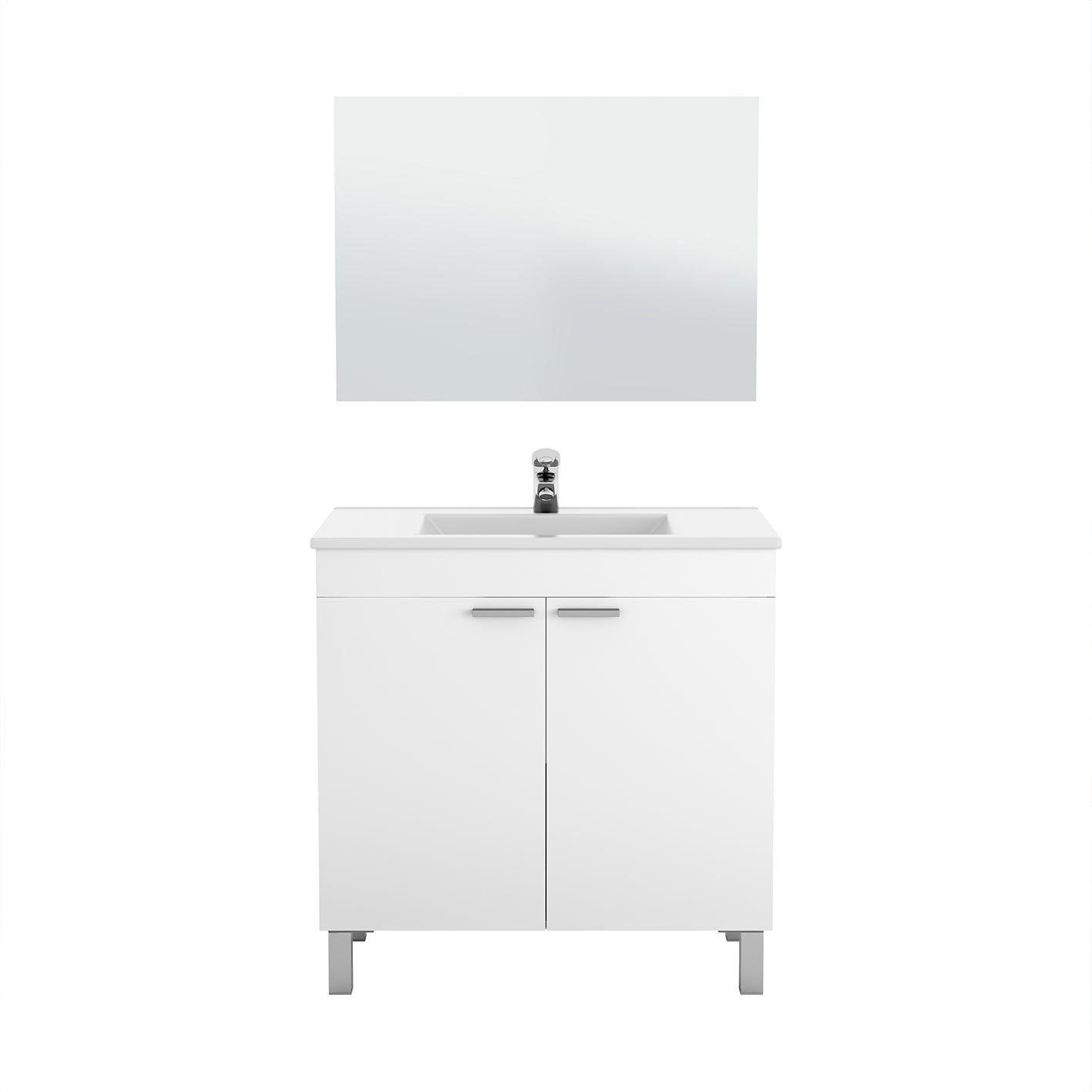 BALTIC 80cm Wide White Sink Unit 2 Door Under Basin Cabinet with Mirror.