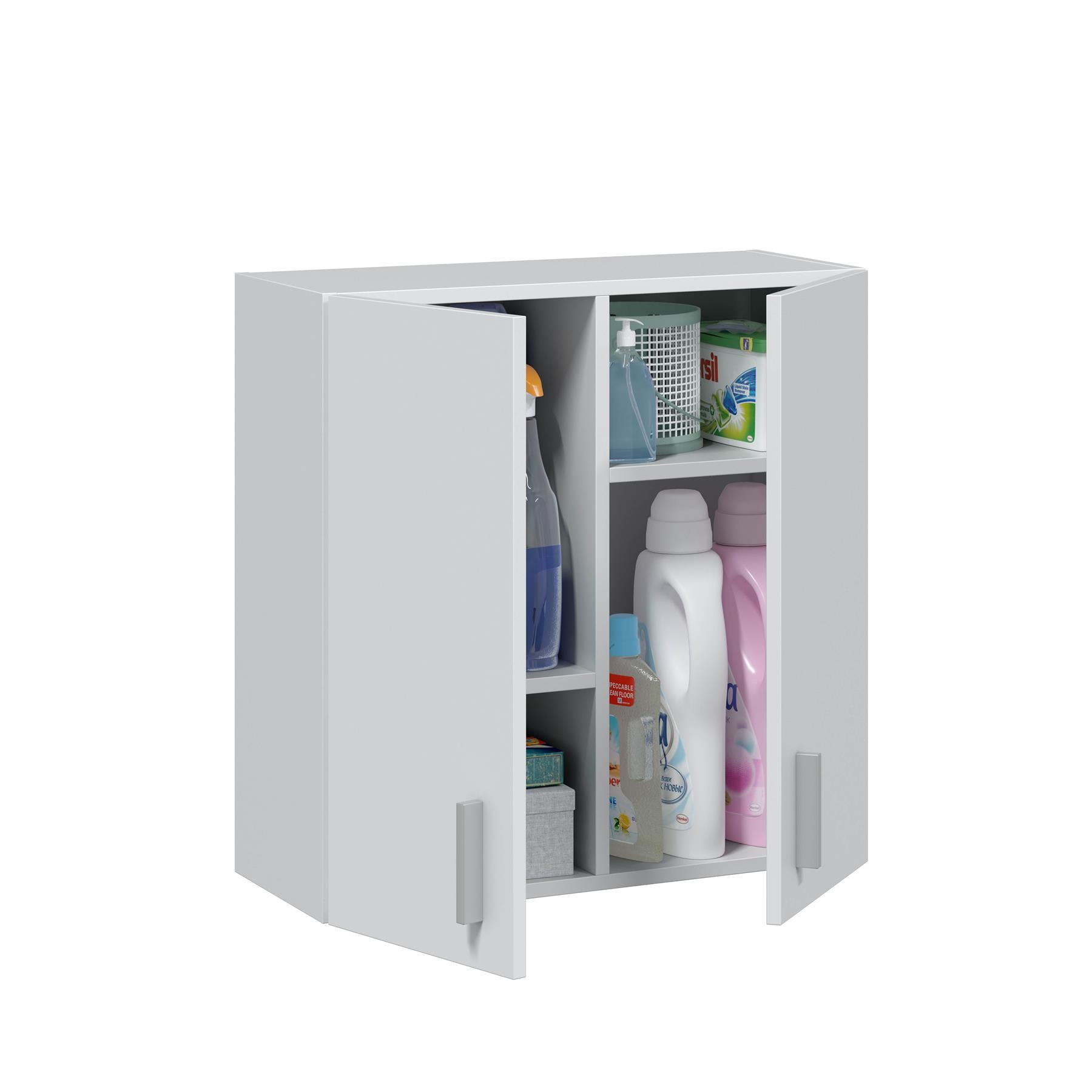 Vita White Wall-Hung Kitchen Cupboard - 2 Door Modular Storage Unit for Utility Room or Kitchen - H: 60cm x W: 59cm x D: 27cm