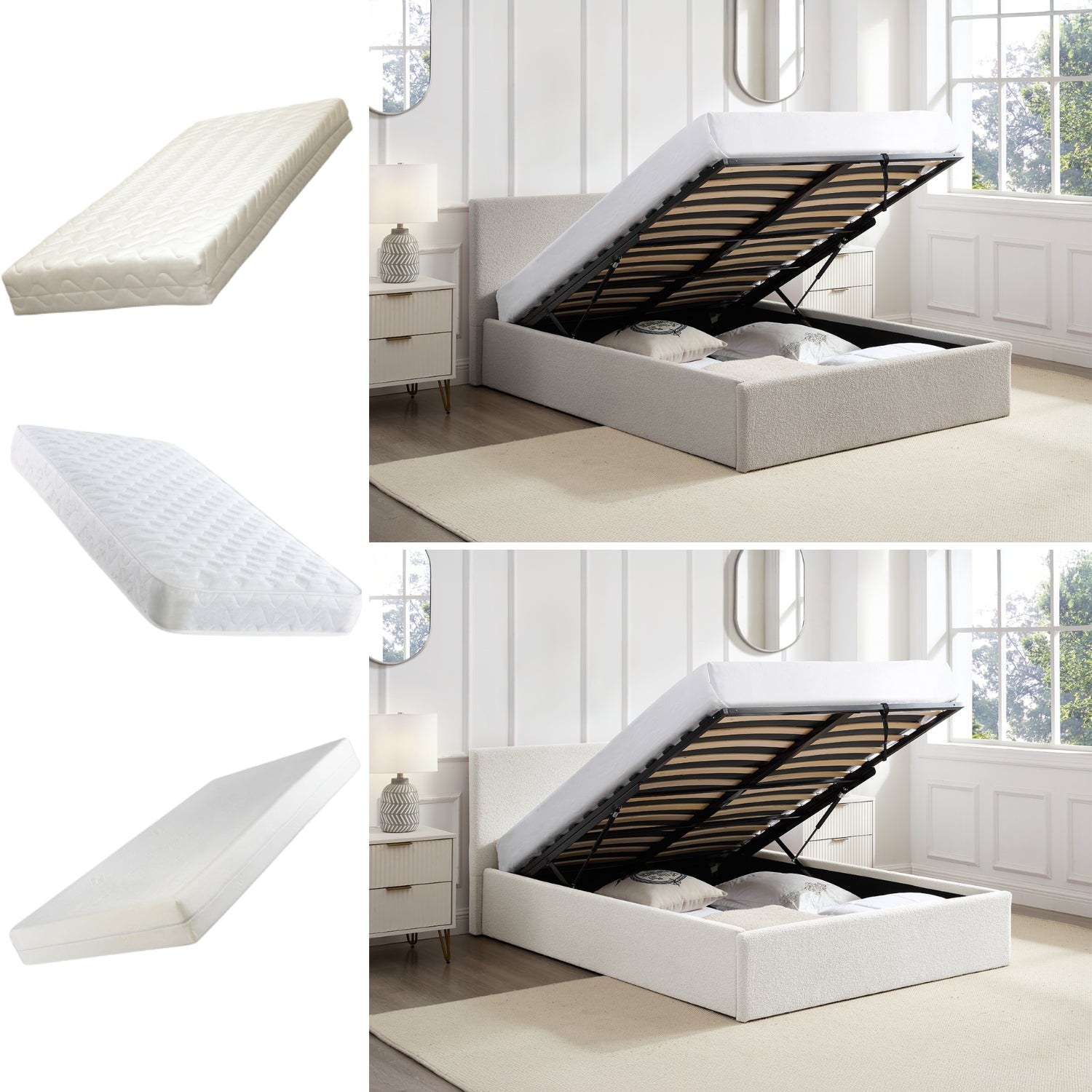 TEDDY 5FT Kingsize Boucle Ottoman Storage Bed - 2 Colour + Mattress Option