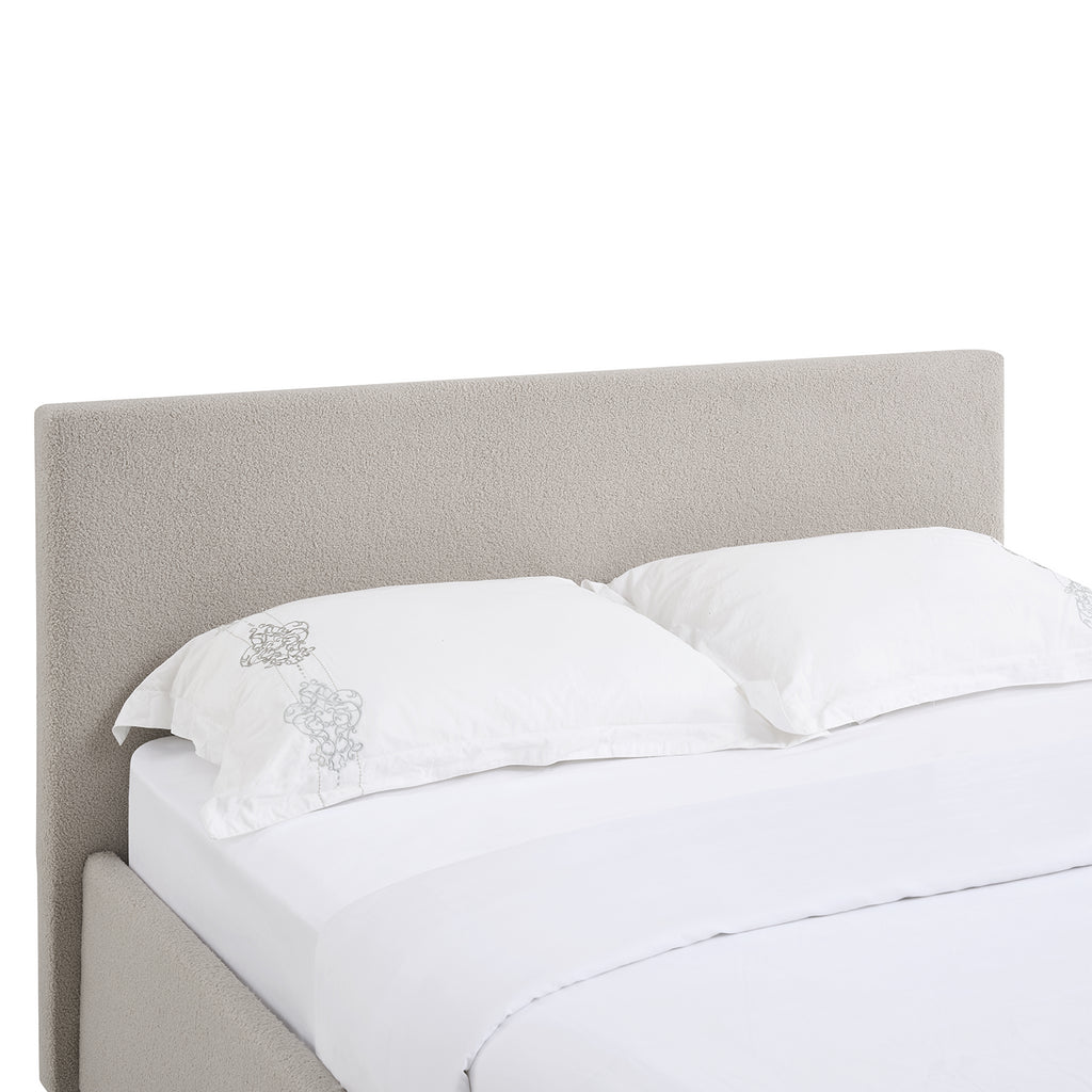 TEDDY BOUCLE 4FT Small Double Beige Ottoman Storage Bed Gas Lift Up - (L) 203cm x (W) 138cm with Memory Foam & Spring Mattress