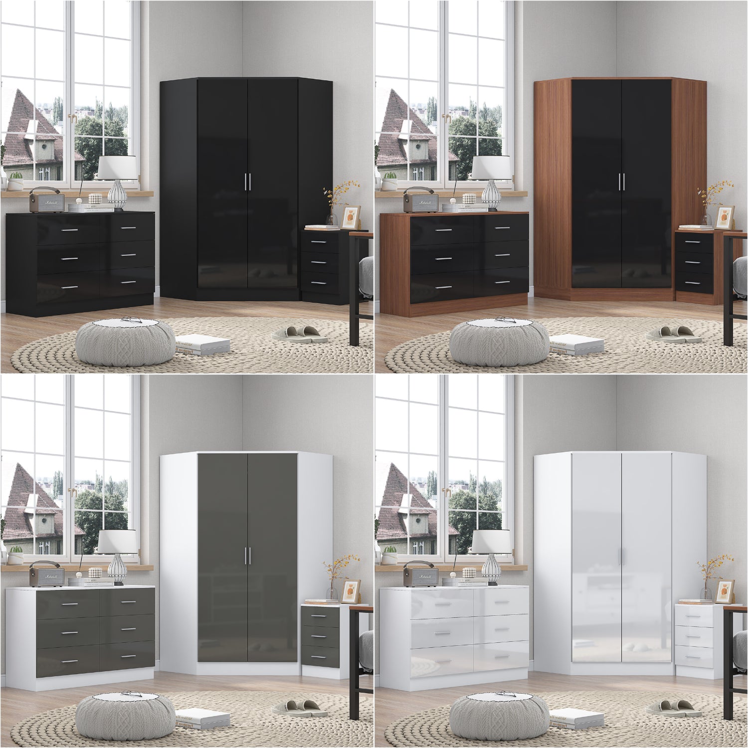REFLECT 3pc Bedroom Set - Corner, Wide Chest, 3 Draw Bedside - 4 Colour Options