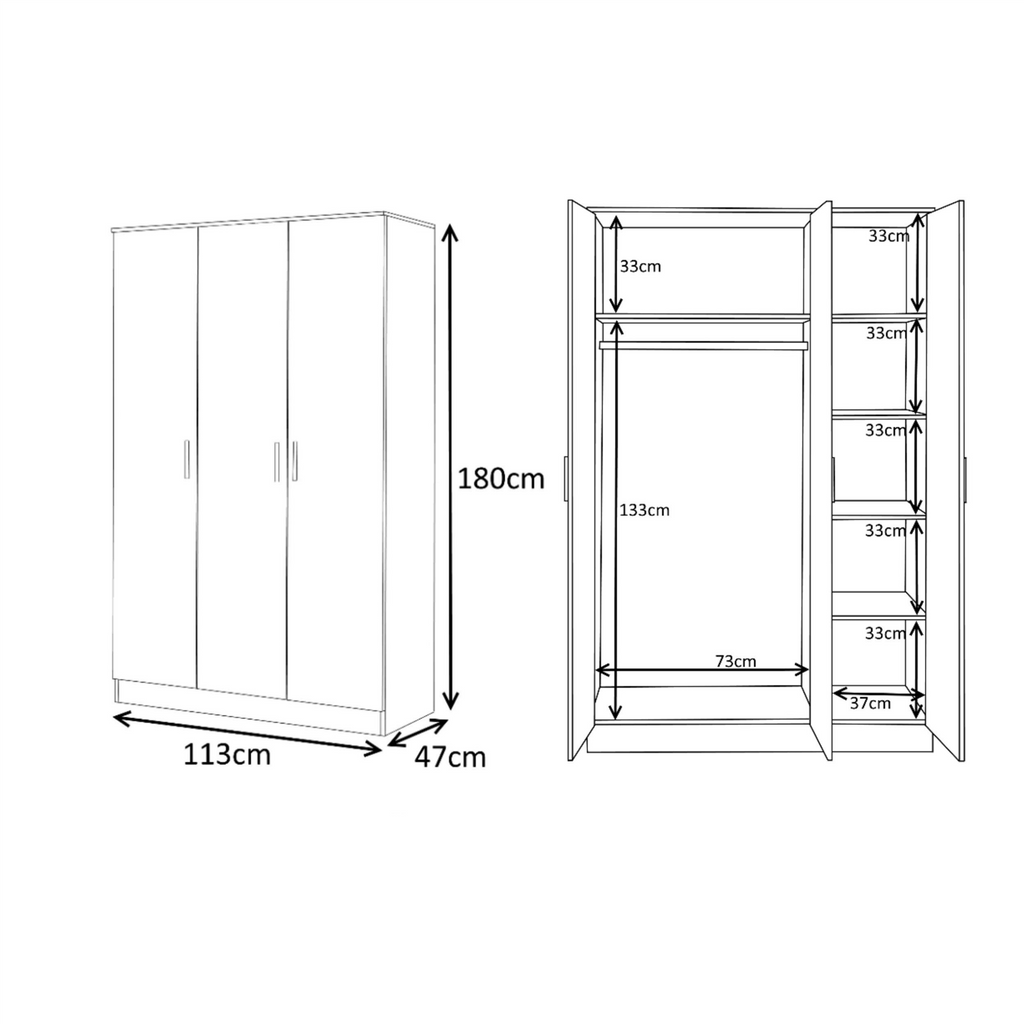 Reflect 3pc Wardrobe Bundle - 2 Door Corner + 3 Door Mirror + 2 Door Plain - Grey Gloss & Matt White
