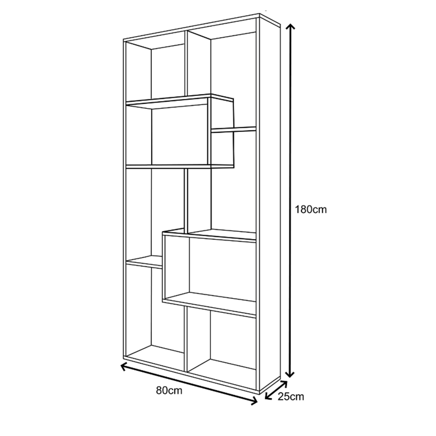 KAWA 7 Tier Open Shelf Modern Bookcase for Bedroom, Living Room & Home Office - H: 180cm x W: 80cm x D: 25cm - White/Dark Brown.