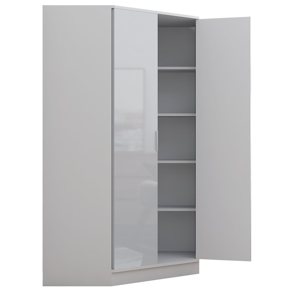 Reflect 3pc Wardrobe Bundle - 2 Door Corner + 2x 2 Door Plain - White Gloss & Matt White