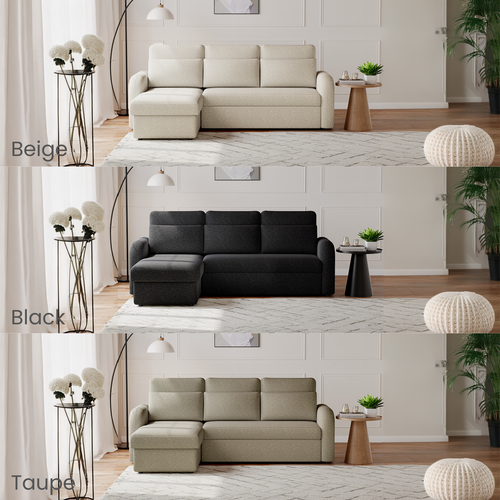 FLYN 3 Seater L Shape Boucle Pull Out Sofabed - 3 Colour Options