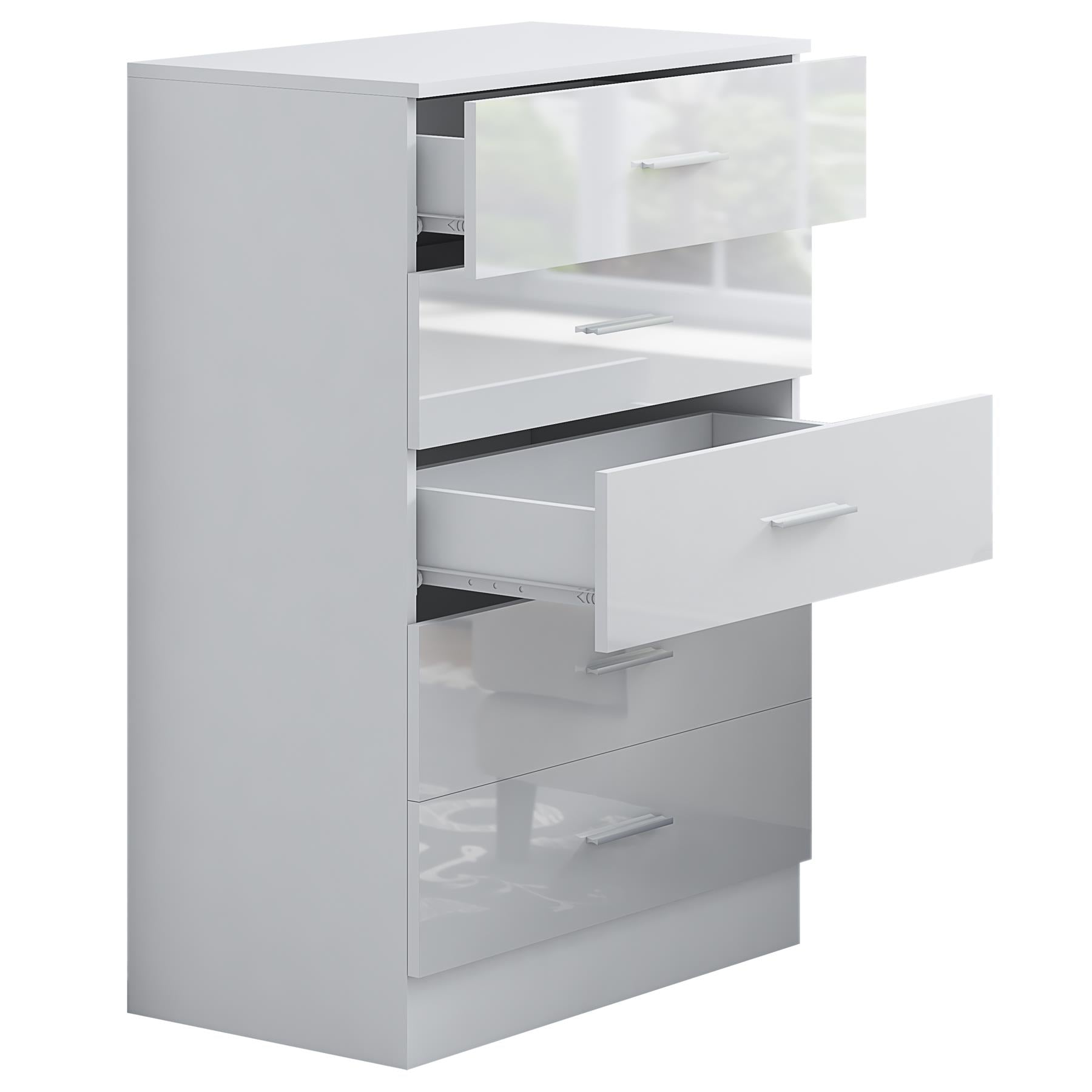 REFLECT Gloss Bedroom Furniture Tall 5 Drawer Chest of Drawers - 4 Colour Option