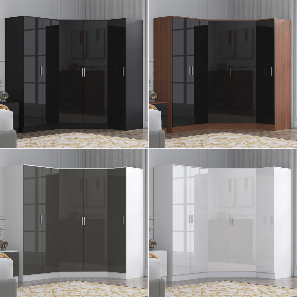 REFLECT Gloss 5 Door Wardrobe Bundle - 2 Door Corner + 2 Door + 1 Door Wardrobe