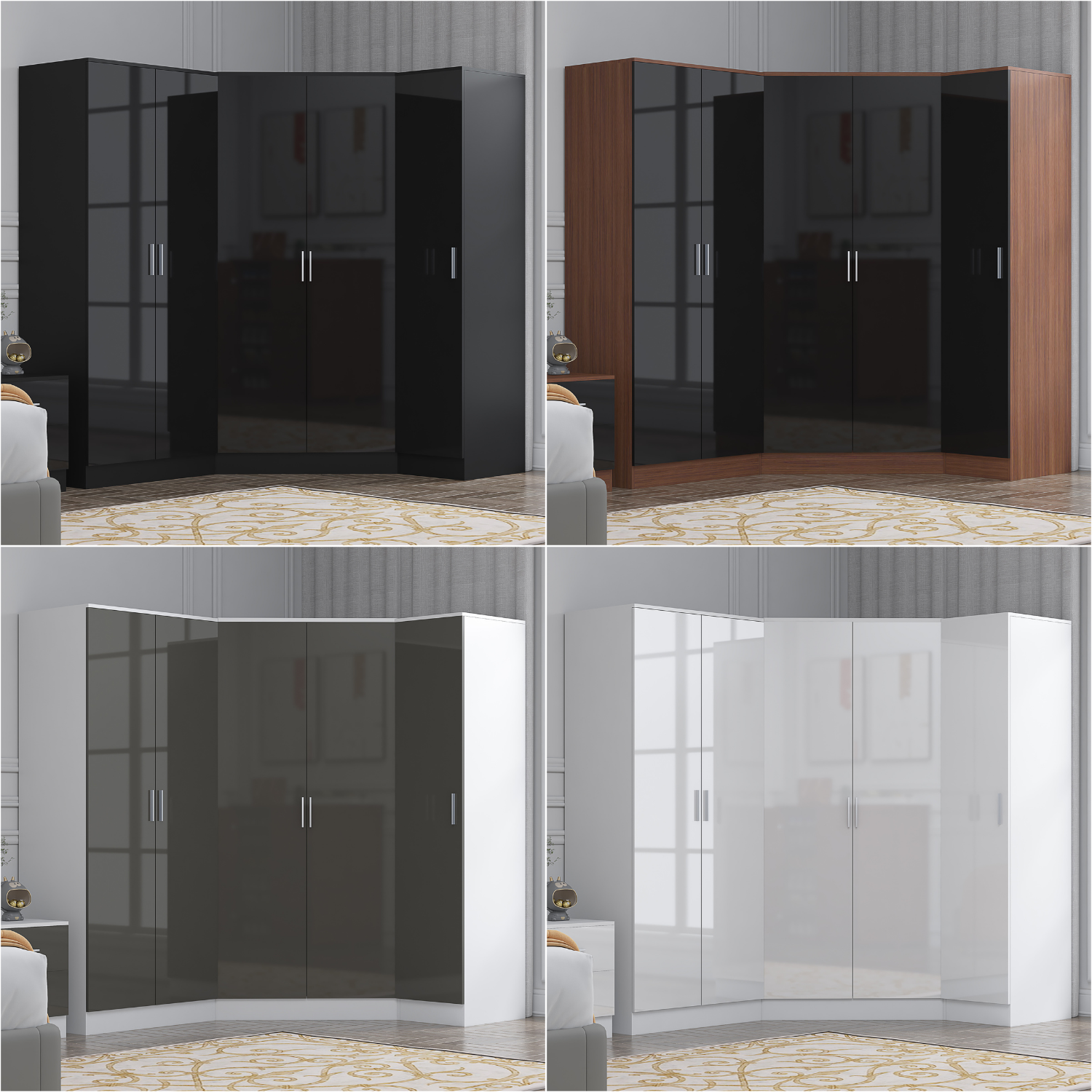 REFLECT Gloss 5 Door Wardrobe Bundle - 2 Door Corner + 2 Door + 1 Door Wardrobe