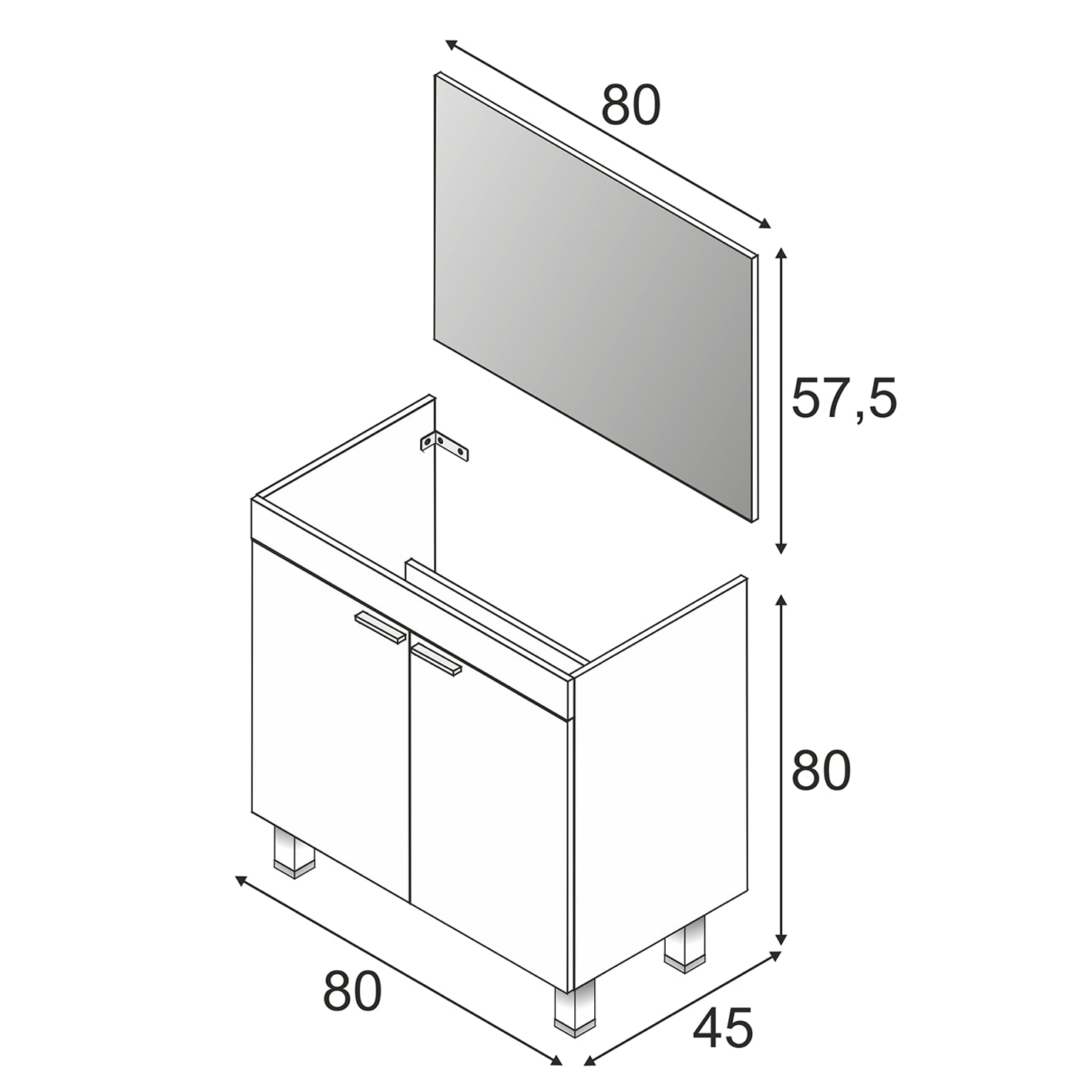 BALTIC 80cm Wide White Sink Unit 2 Door Under Basin Cabinet with Mirror.