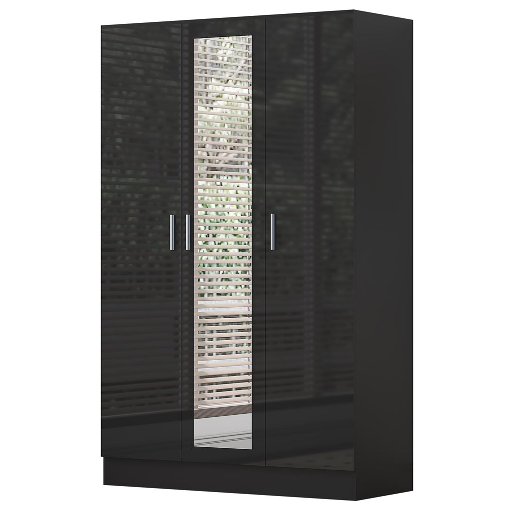 Reflect 3pc Wardrobe Bundle - 2 Door Corner + 3 Door Mirror + 2 Door Plain - Black Gloss & Black Oak