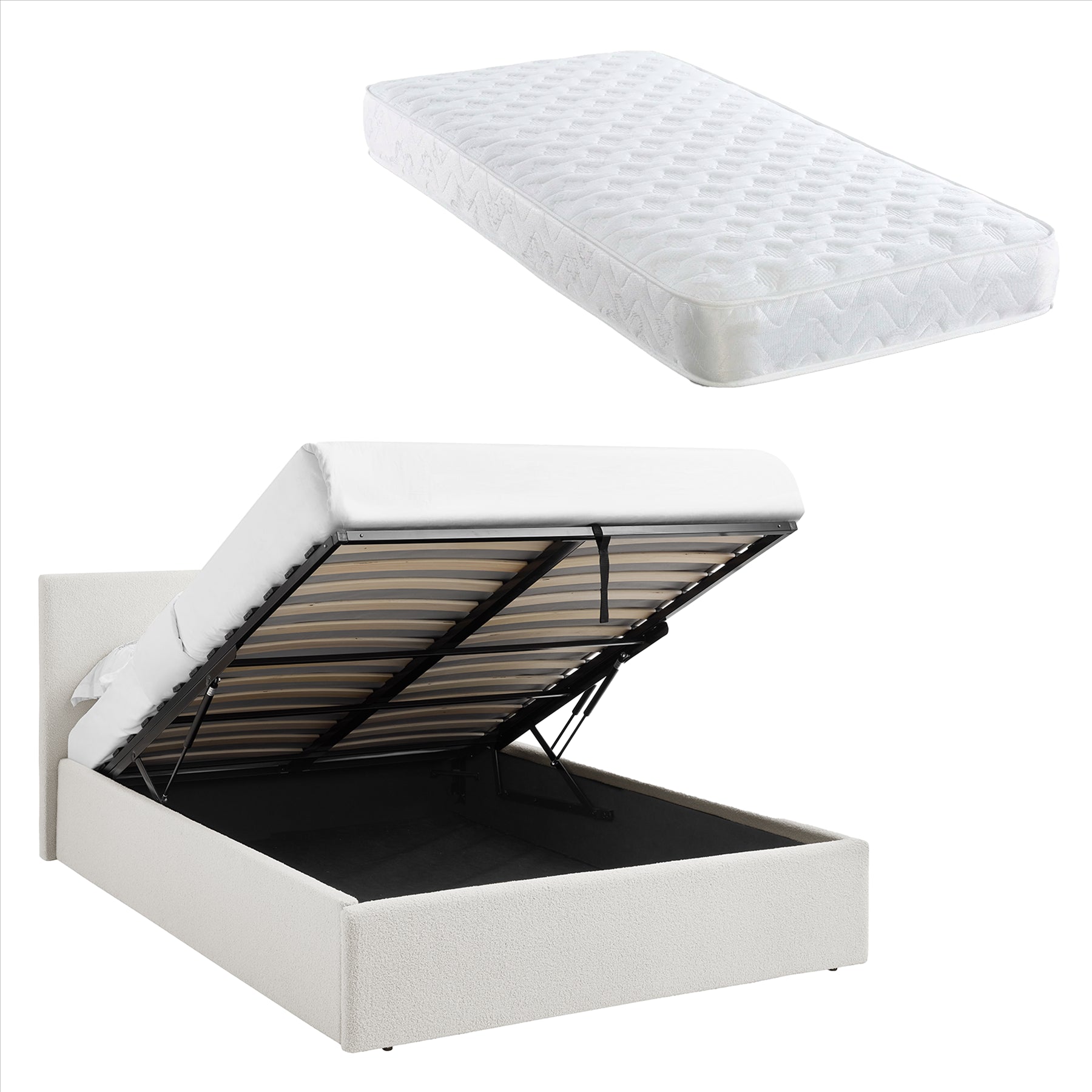 TEDDY 4FT Small Double Boucle Ottoman Storage Bed - 2 Colour + Mattress Option