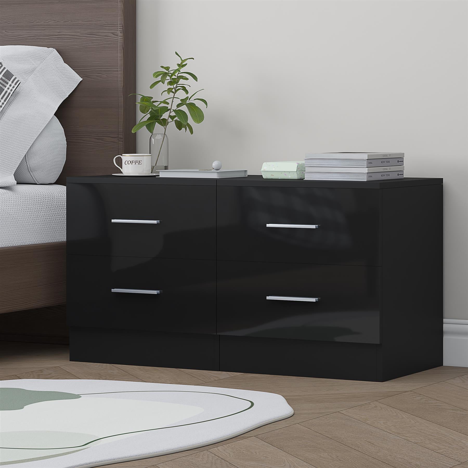 Reflect 2 Drawer Bedside Bundle (2x) - Black Gloss & Black Oak - Modern Bedside