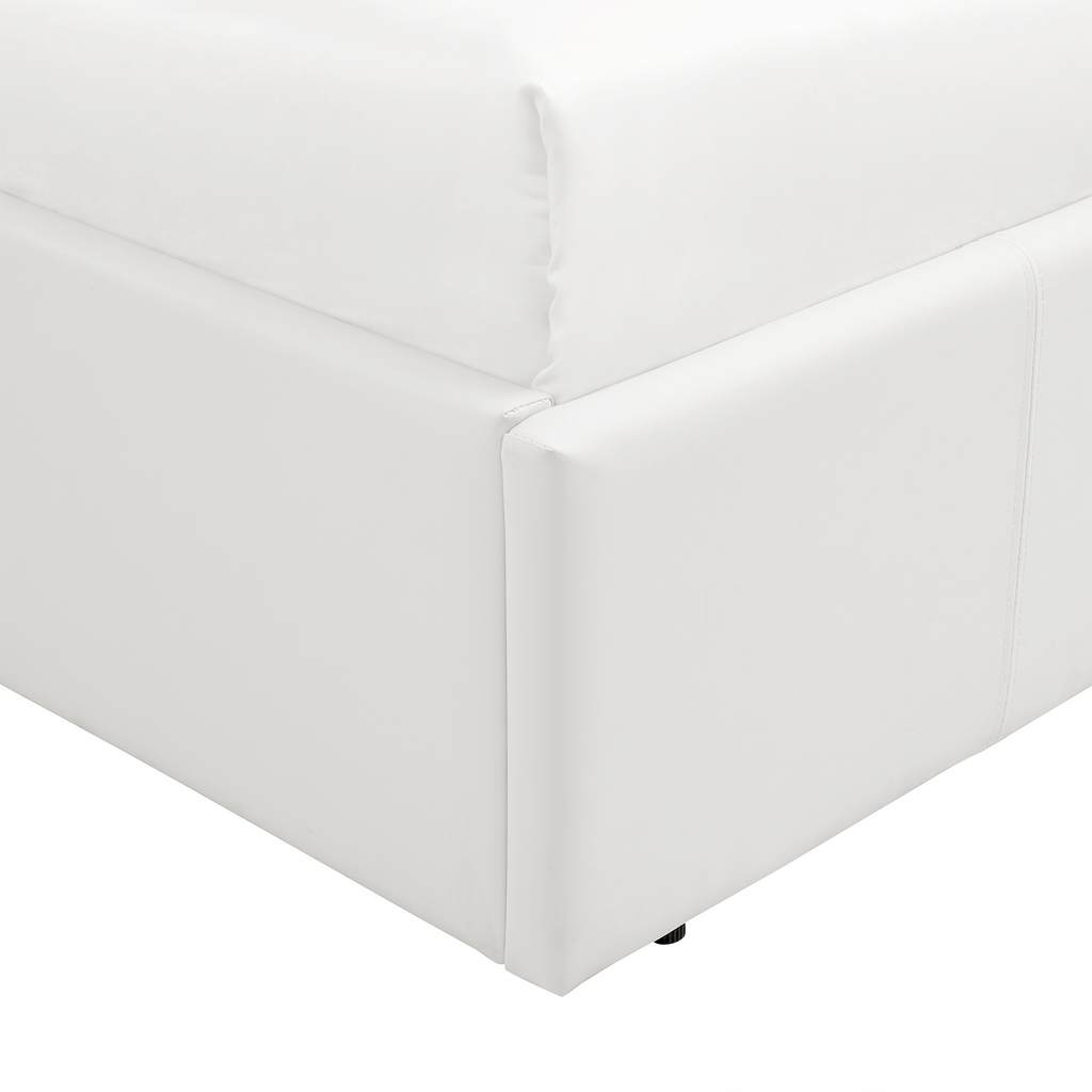LUNA Faux Leather Ottoman Storage Bedframe in White 4 Size + Mattress Options