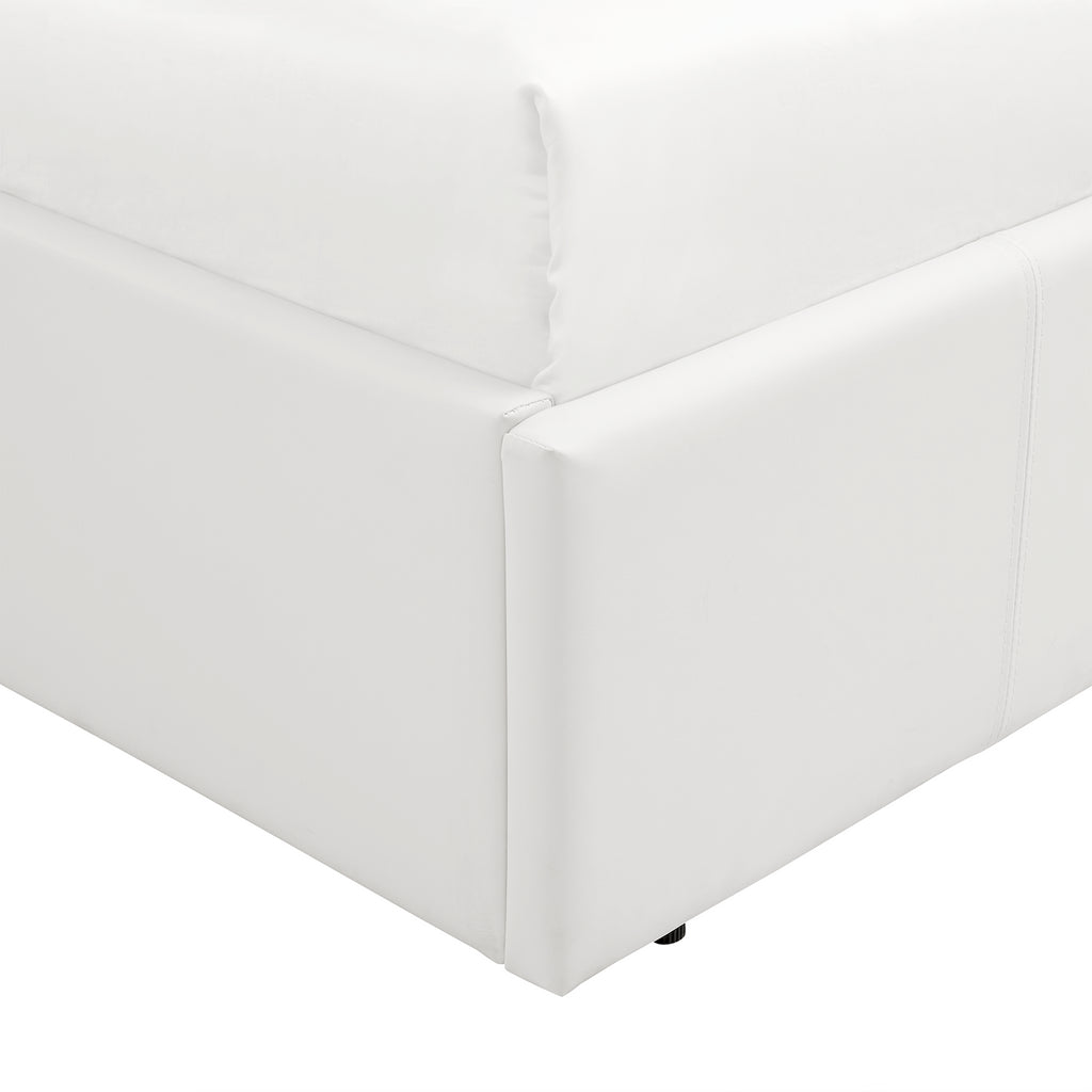 LUNA 4FT Small Double White Ottoman Storage Bed with Gas Lift - Faux Leather Fabric - L:203cm x W:138cm x H:88.5cm