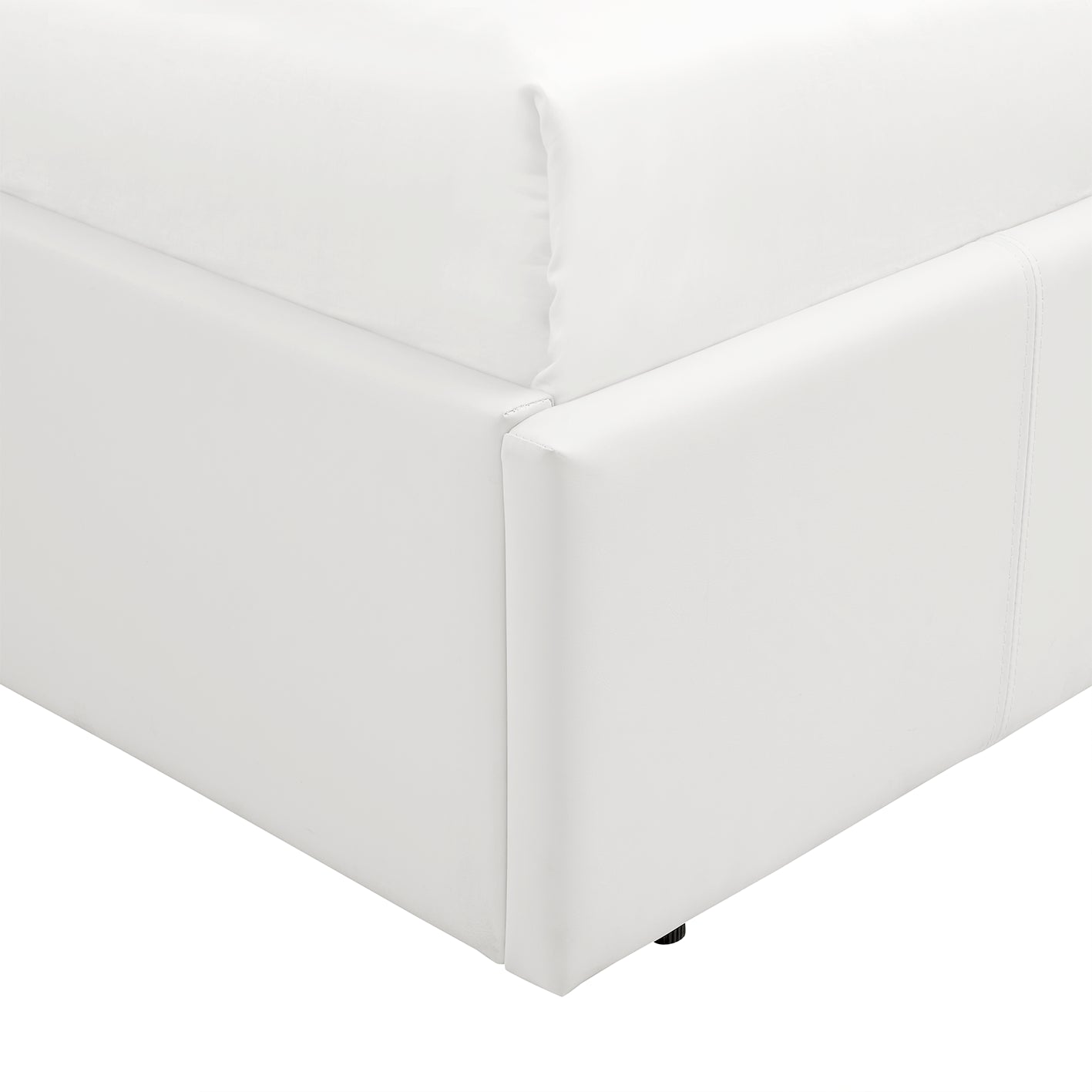 LUNA 4FT Small Double White Ottoman Storage Bed with Gas Lift - Faux Leather Fabric - L:203cm x W:138cm x H:88.5cm