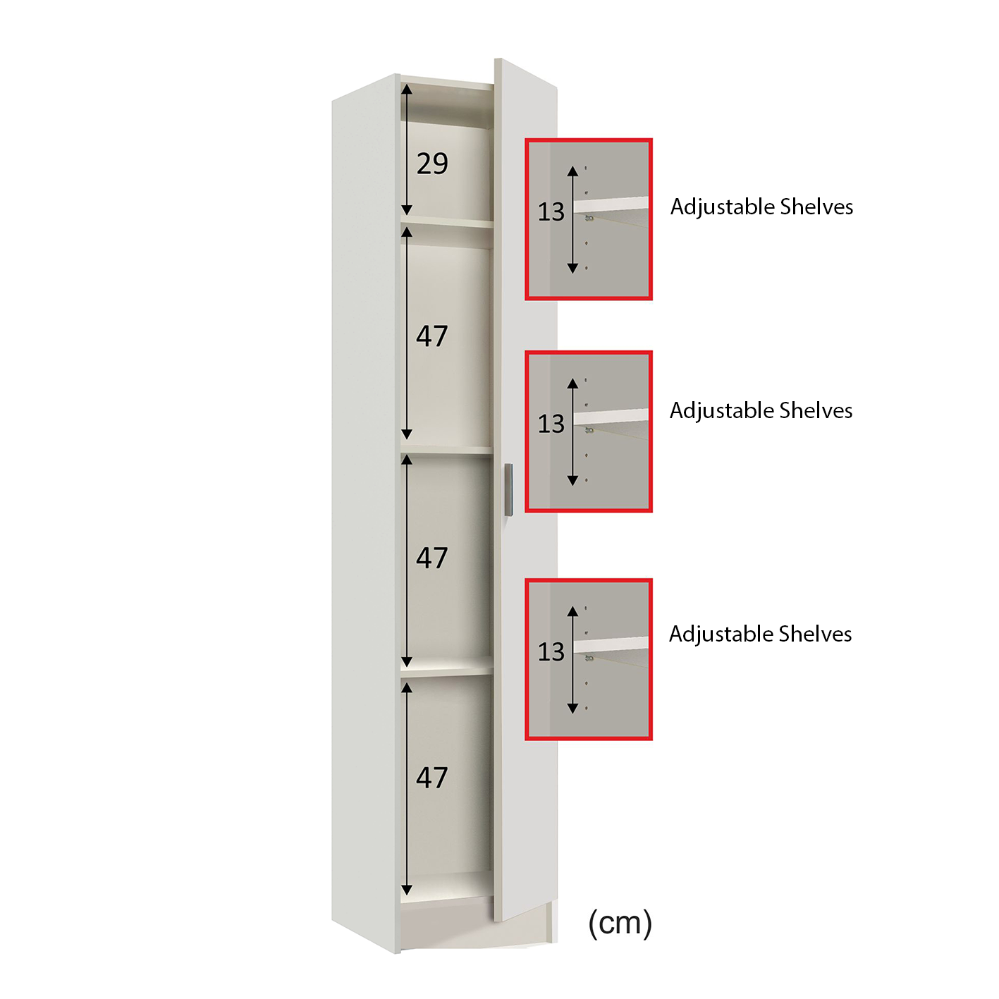 VITA 1 Door Utility Storage Cupboard (3 Shelves) - White