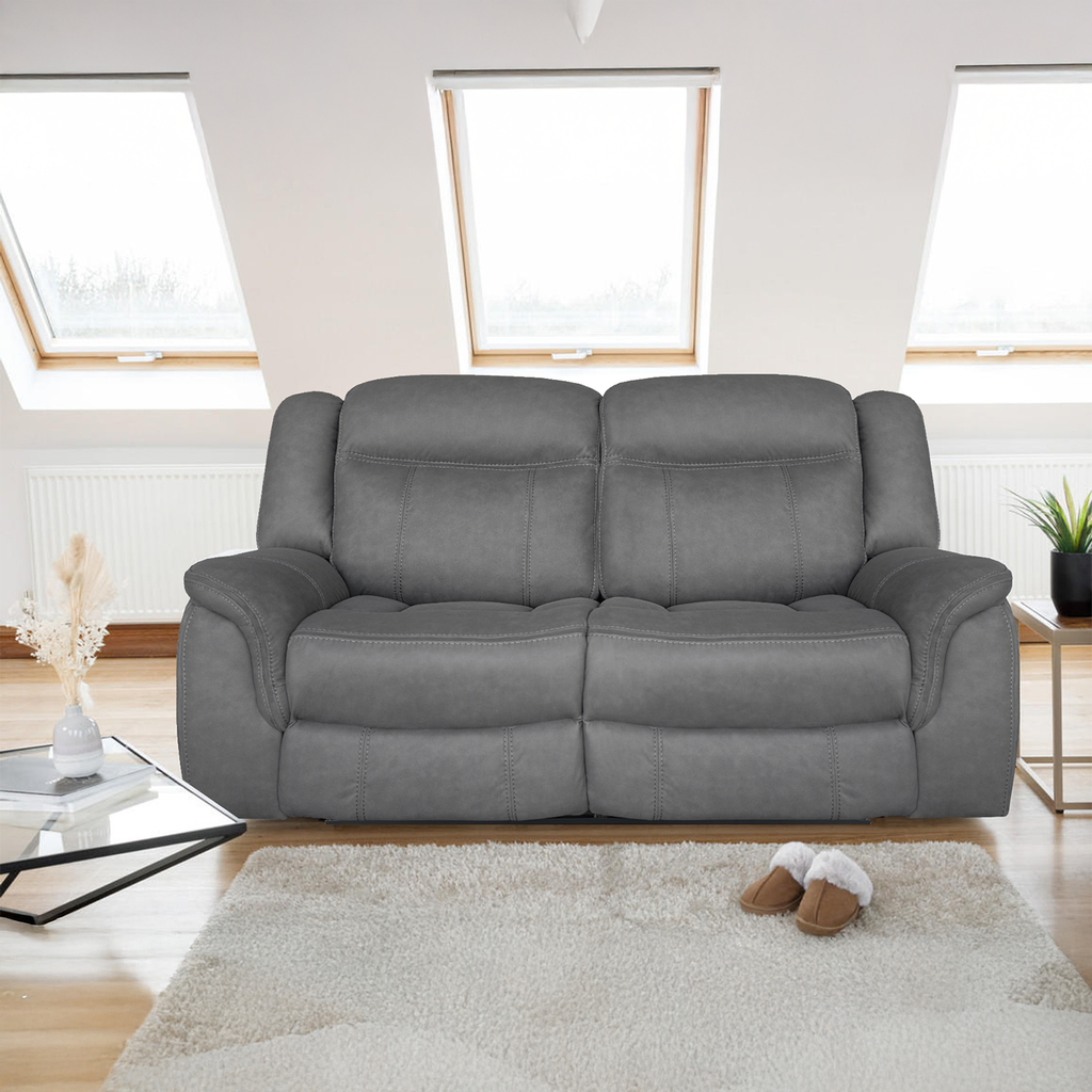 DOVER 2 Seater Manual Recliner Sofa - Grey Faux Suede