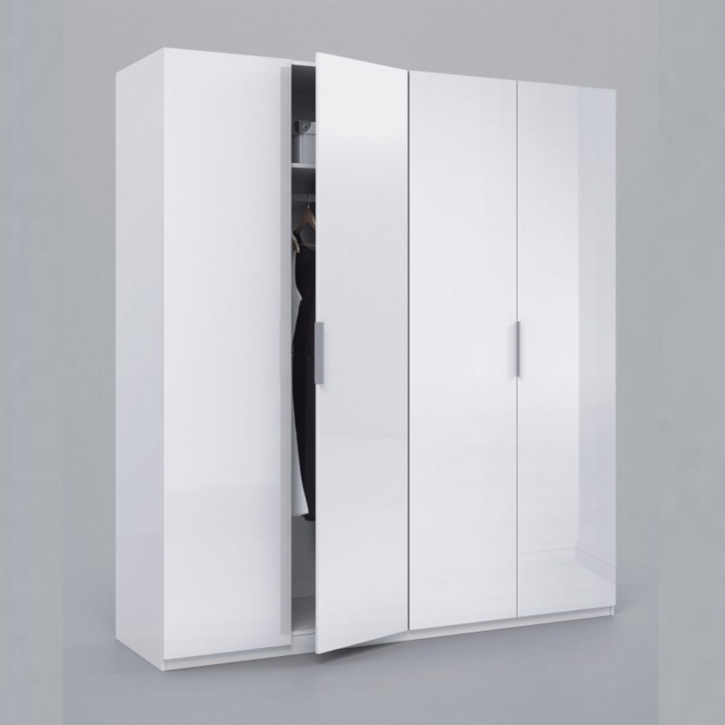 MAX 180cm Wide Satin White Wardrobe 4 Door Storage Unit