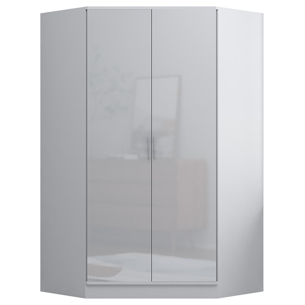 Reflect 3pc Wardrobe Bundle - 2 Door Corner + 2x 1 Door Plain - White Gloss & Matt White