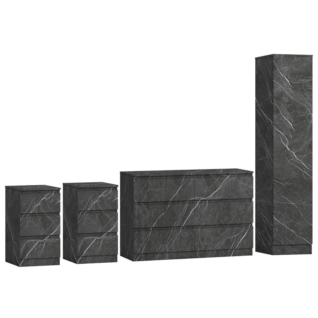 ZITA 3/4pc Bedroom Furniture Sets Wardrobe Chest Bedside - White OR Grey Marble