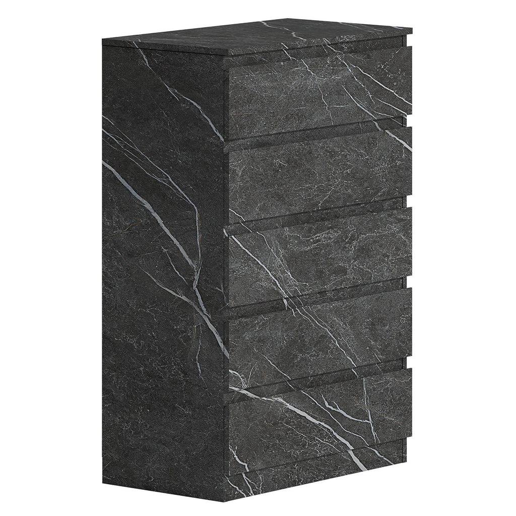ZITA Grey Marble Effect 5 Drawer Chest - Modern Storage Unit, (L) 40cm x (W) 70cm x (H) 107cm, Stylish Bedroom Storage