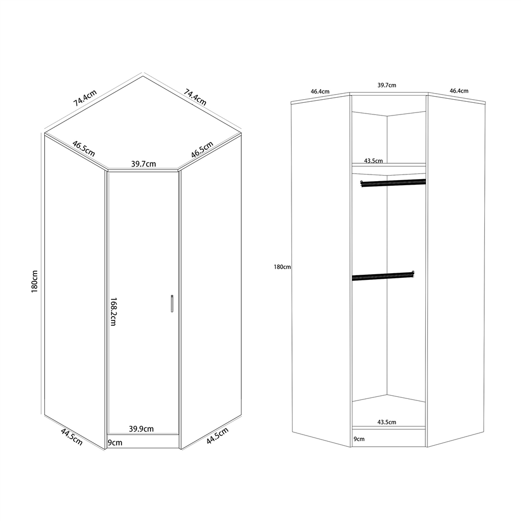REFLECT - 1 Door Corner + 2x 1 Door Plain Wardrobe in Gloss White / Matt White
