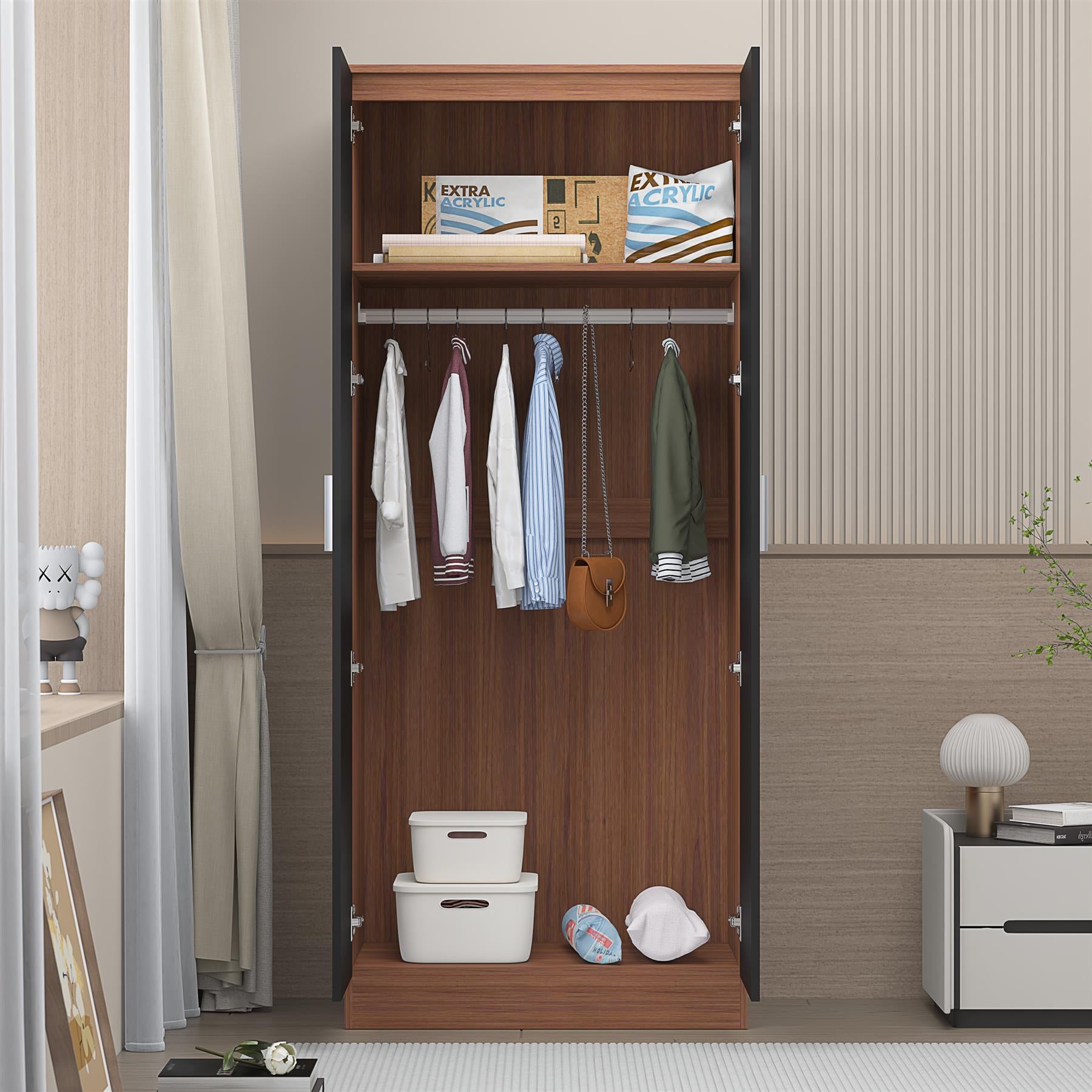 REFLECT Gloss Bedroom Furniture 2 Door Plain Wardrobe - 4 Colour Options