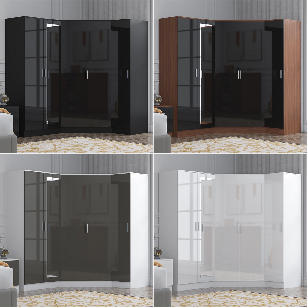 REFLECT Gloss 5 Door Wardrobe Bundle - Corner + 2 Door Mirror + 1 Door Wardrobe