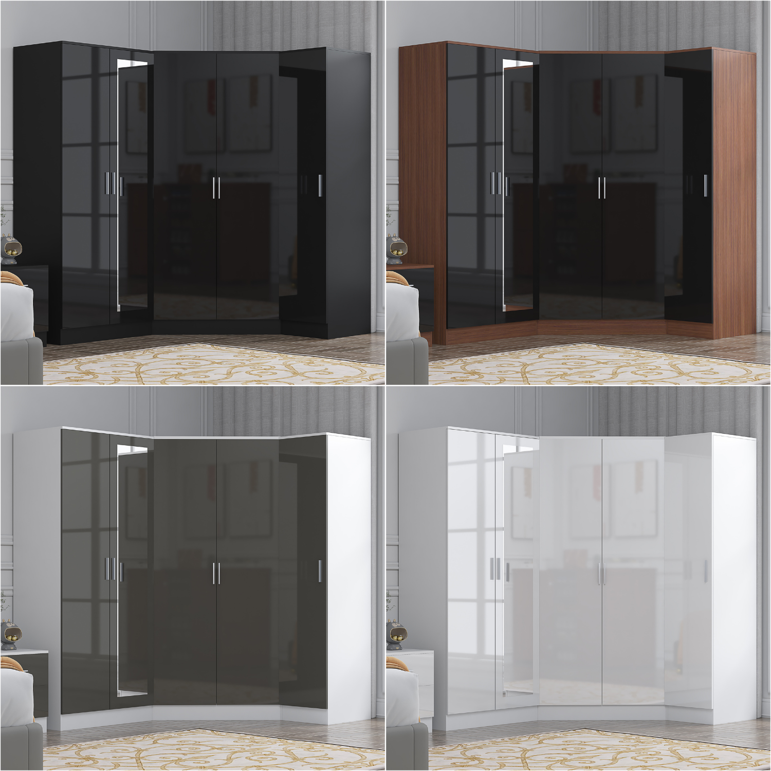 REFLECT Gloss 5 Door Wardrobe Bundle - Corner + 2 Door Mirror + 1 Door Wardrobe