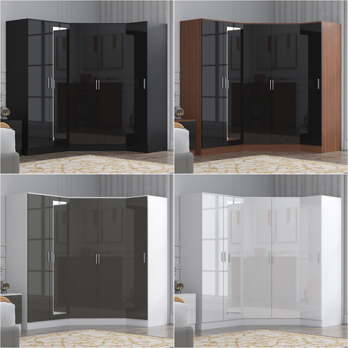 REFLECT Gloss 5 Door Wardrobe Bundle - Corner + 2 Door Mirror + 1 Door Wardrobe