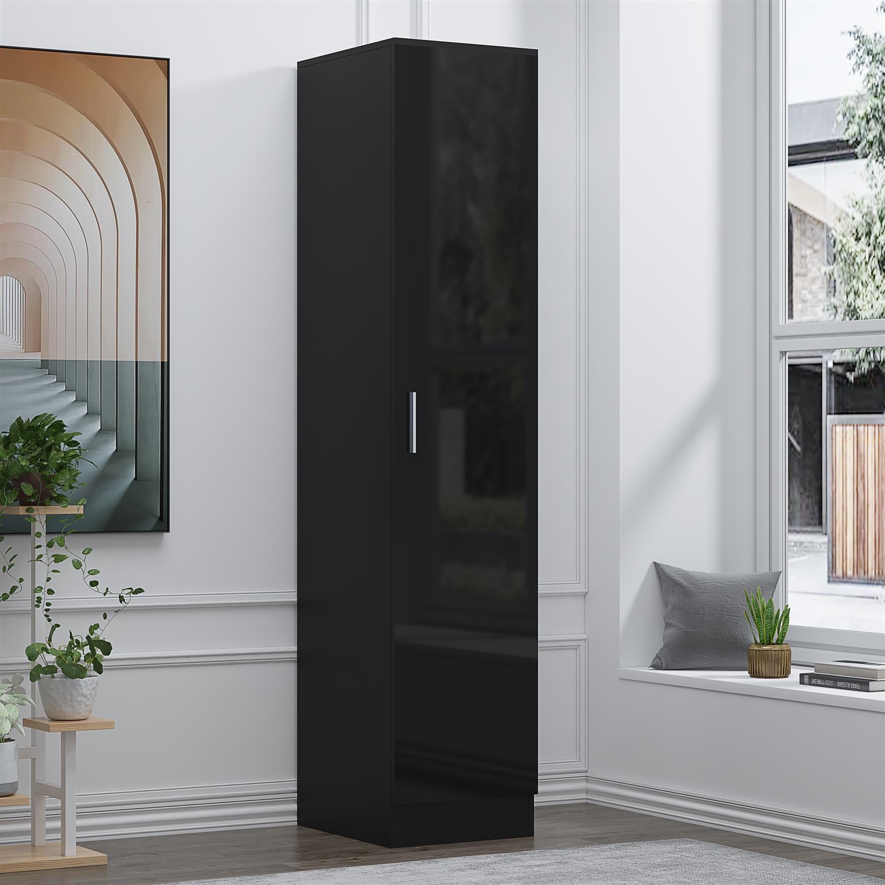 REFLECT Gloss Bedroom Furniture 1 Door Plain Wardrobe - 4 Colour Options