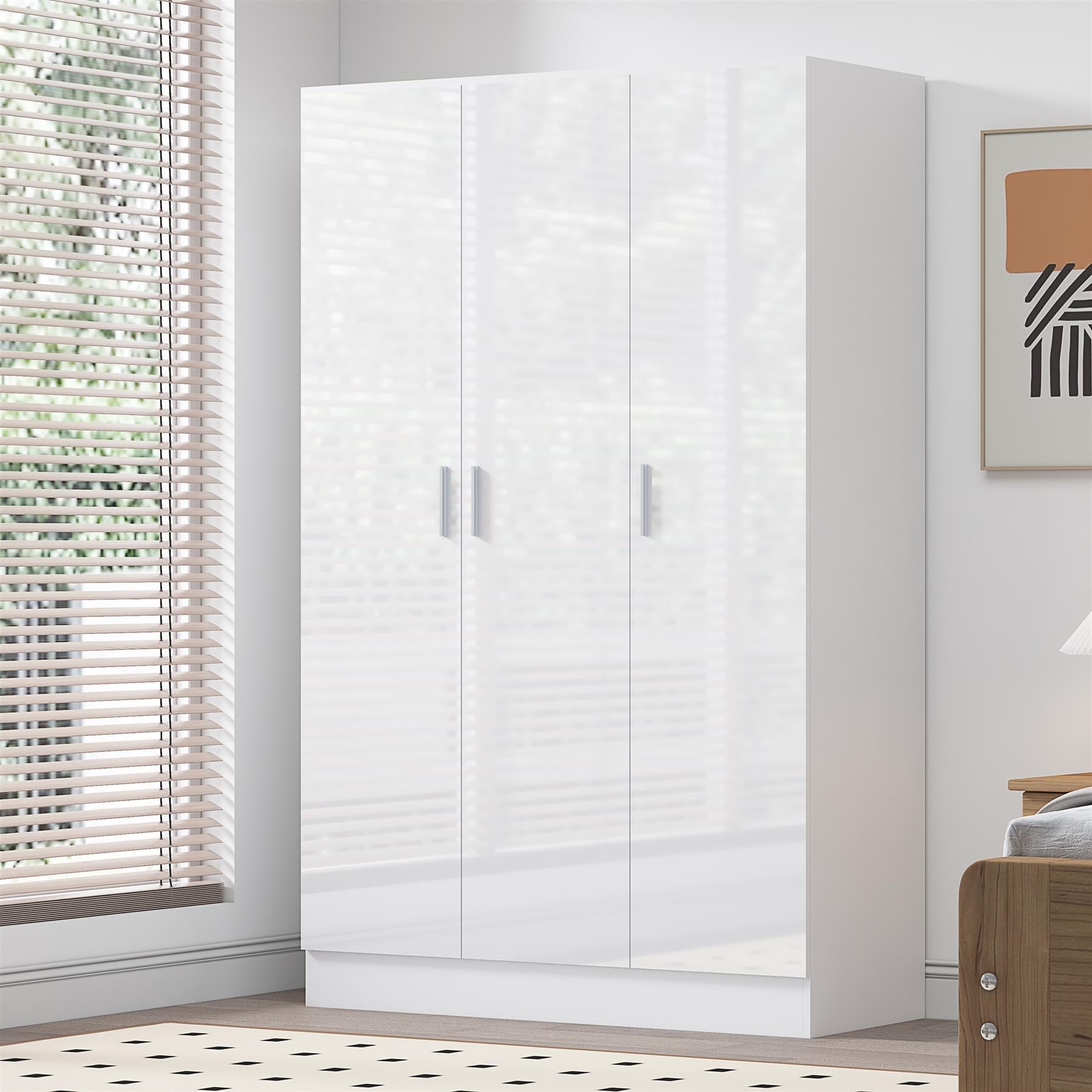 REFLECT Gloss Bedroom Furniture 3 Door Plain Wardrobe - 4 Colour Options