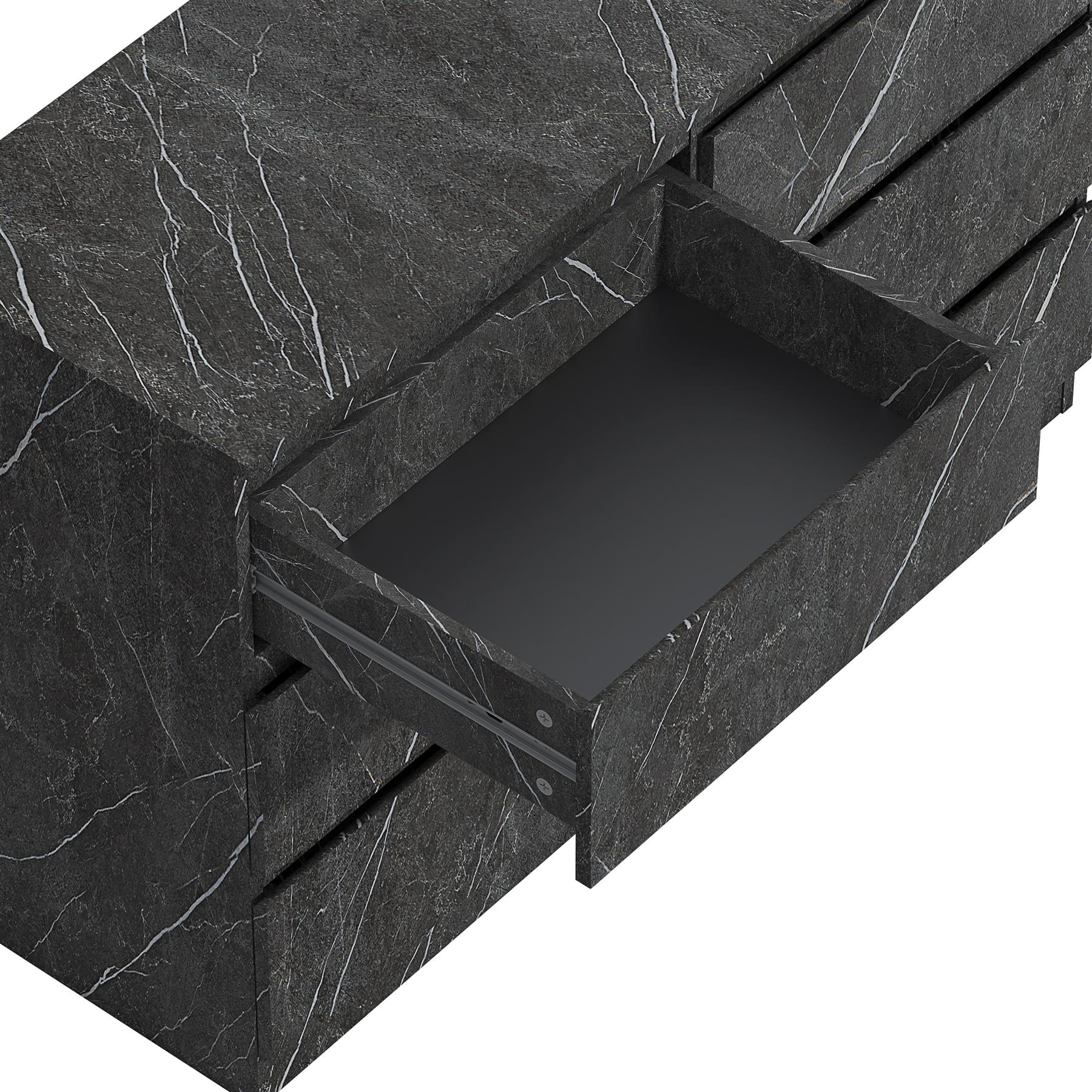 ZITA Grey Marble Effect 6 Drawer Chest - Wide Storage Unit, (L) 40cm x (W) 112cm x (H) 75cm, Stylish Bedroom Storage