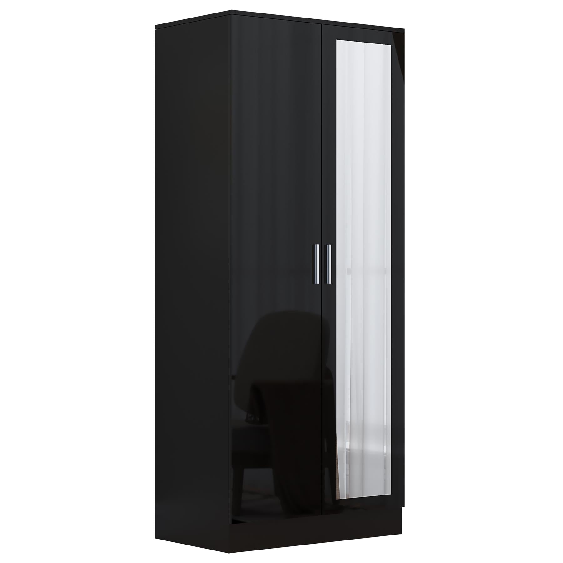 REFLECT Gloss Bedroom Furniture 2 Door Mirrored Wardrobe - 4 Colour Options