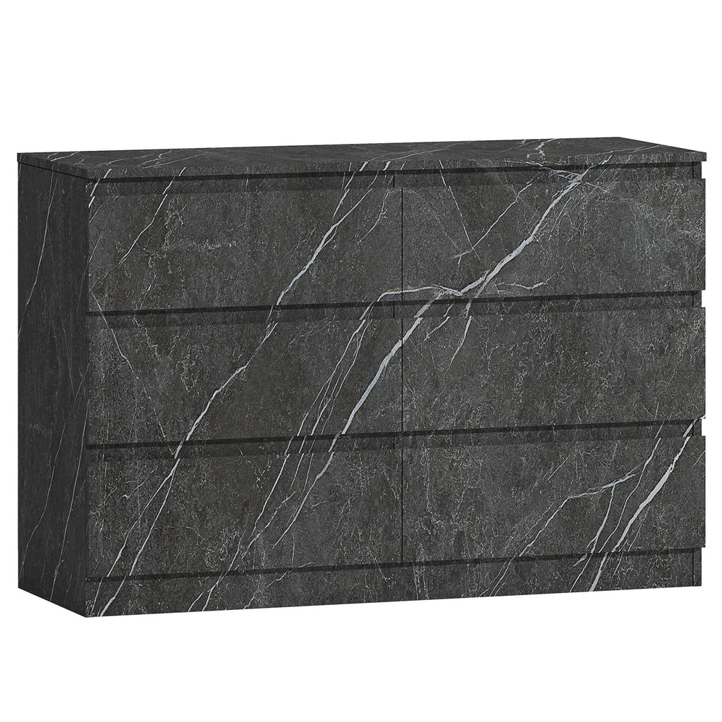 ZITA Grey Marble Effect 6 Drawer Chest - Wide Storage Unit, (L) 40cm x (W) 112cm x (H) 75cm, Stylish Bedroom Storage