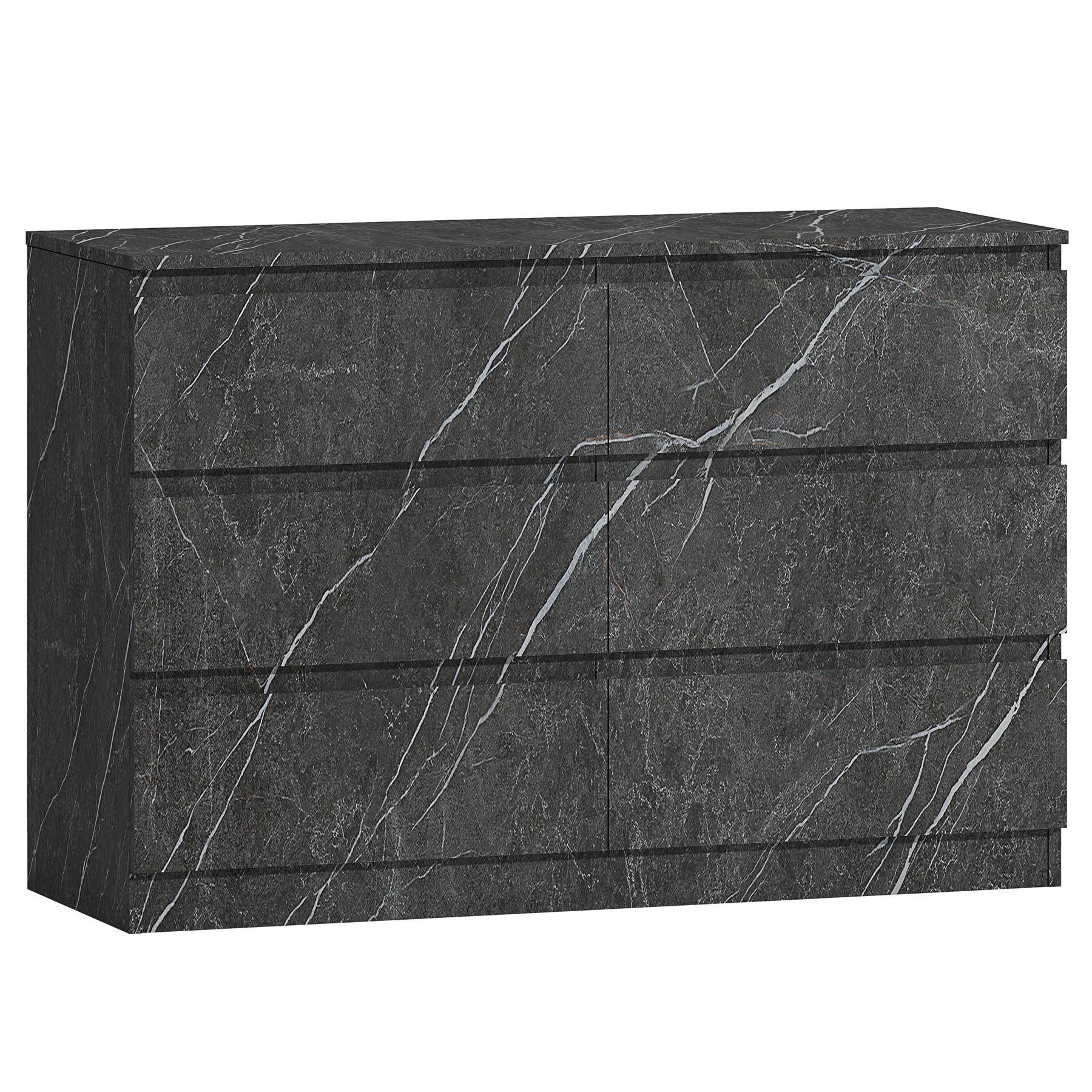 ZITA Grey Marble Effect 6 Drawer Chest - Wide Storage Unit, (L) 40cm x (W) 112cm x (H) 75cm, Stylish Bedroom Storage