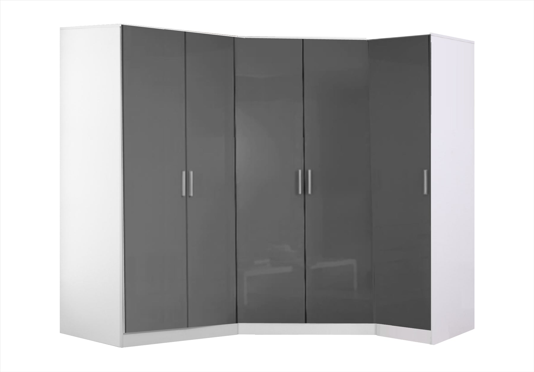 Reflect 3pc Wardrobe Bundle - 2 Door Corner + 2 Door Plain + 1 Door Plain - Grey Gloss & Matt White - H: 180cm x W: 179cm