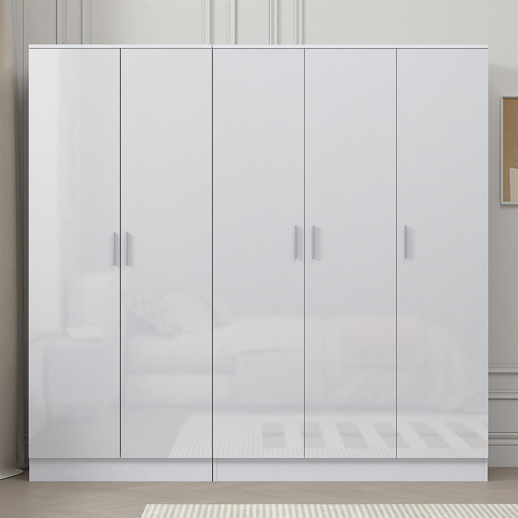 REFLECT - 3 Door PLAIN + 2 Door PLAIN Wardrobe - Gloss White / Matt White