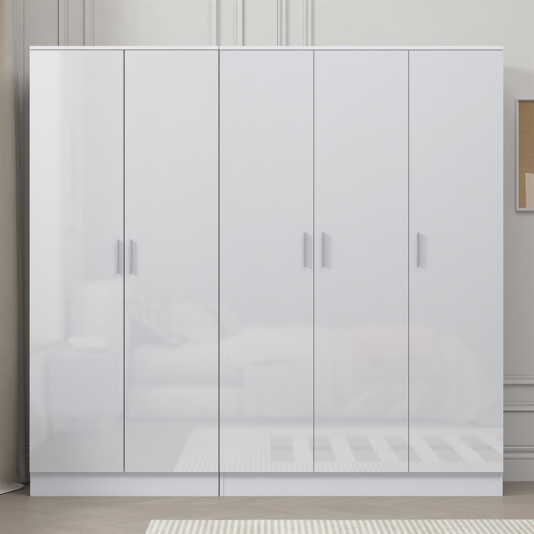REFLECT - 3 Door PLAIN + 2 Door PLAIN Wardrobe - Gloss White / Matt White