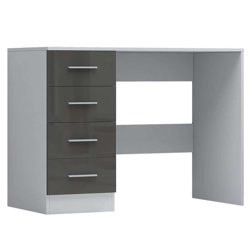 Reflect 3 Door Mirror Wardrobe, 5 Drawer Chest, 2 Drawer Bedside & Desk - Grey Gloss & Matt White - Modern Bedroom Furniture Set
