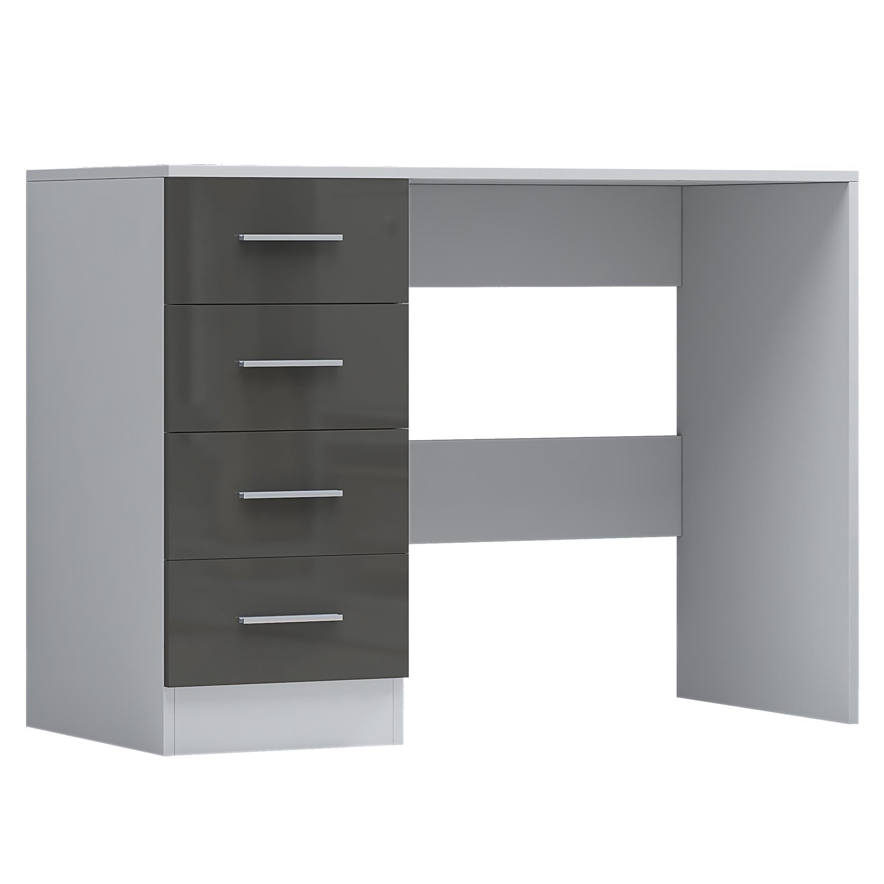 Reflect 3 Door Mirror Wardrobe, 5 Drawer Chest, 2 Drawer Bedside & Desk - Grey Gloss & Matt White - Modern Bedroom Furniture Set