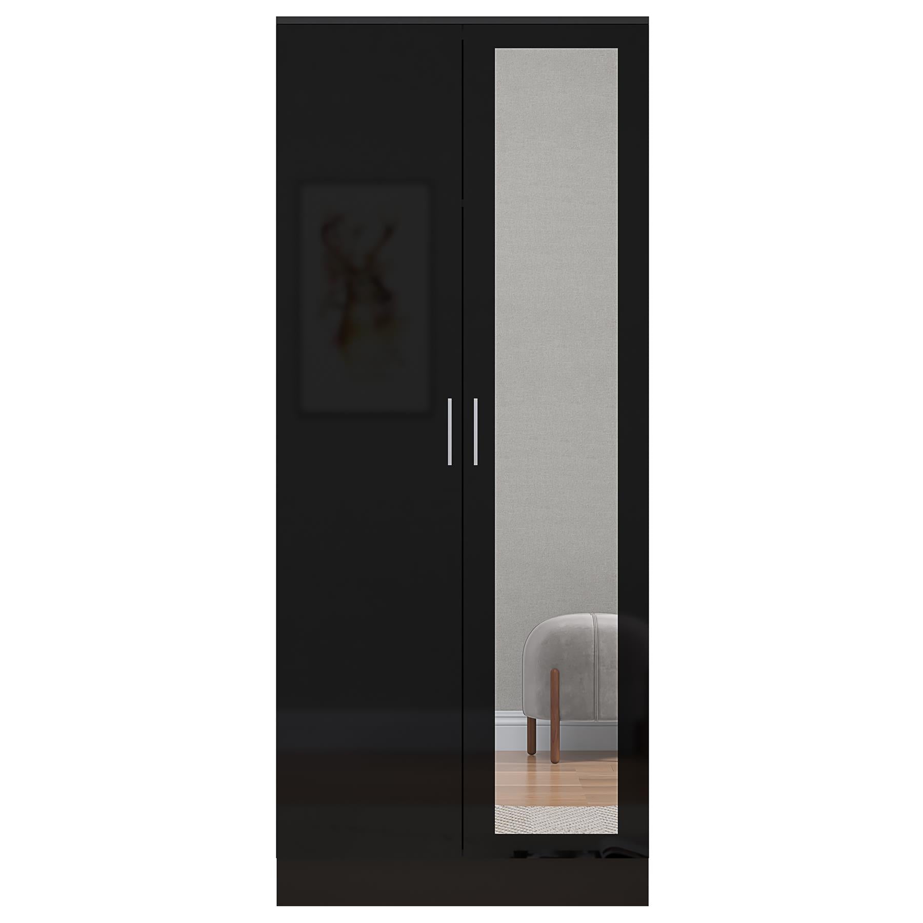 REFLECT Gloss Bedroom Furniture 2 Door Mirrored Wardrobe - 4 Colour Options