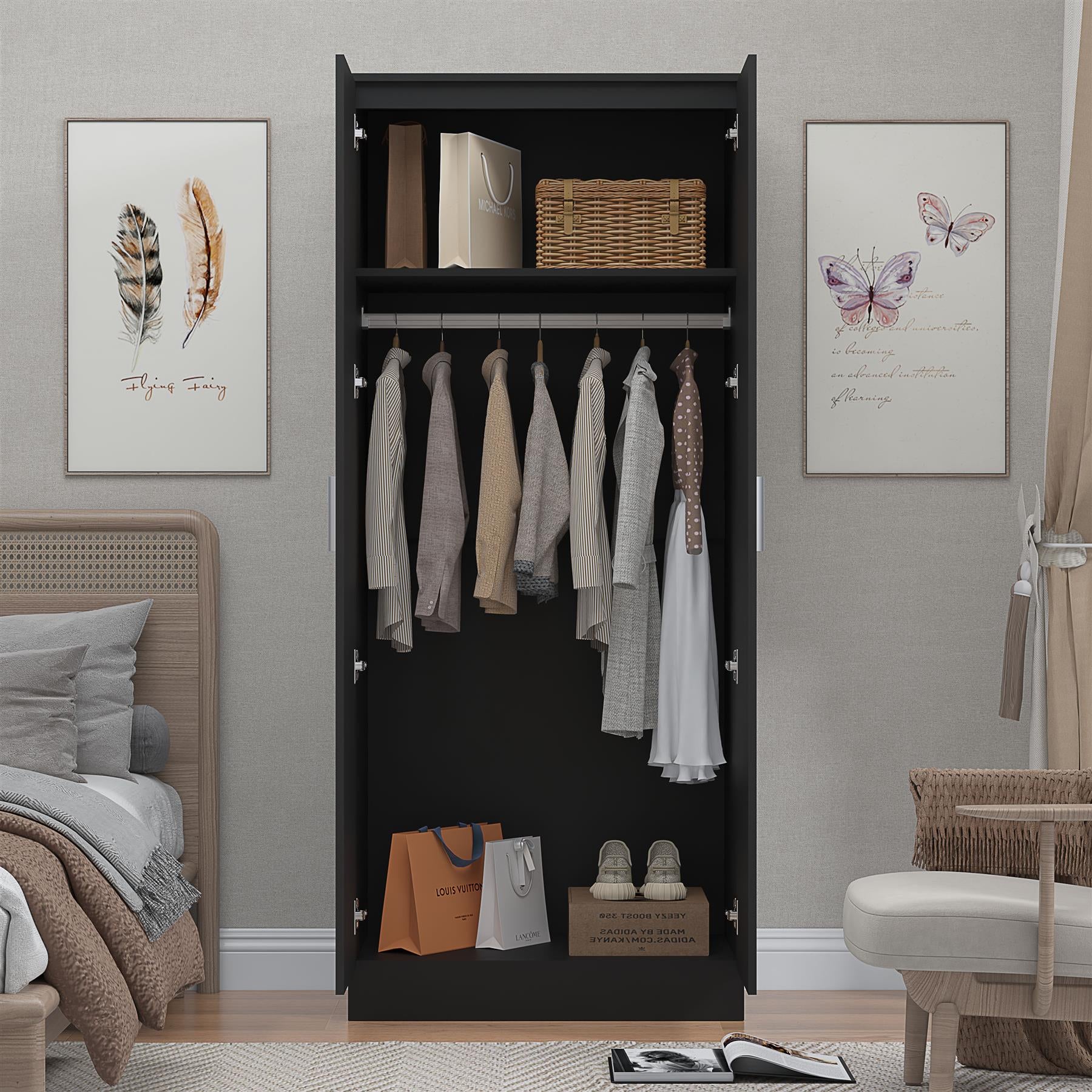 REFLECT Gloss Bedroom Furniture 2 Door Mirrored Wardrobe - 4 Colour Options